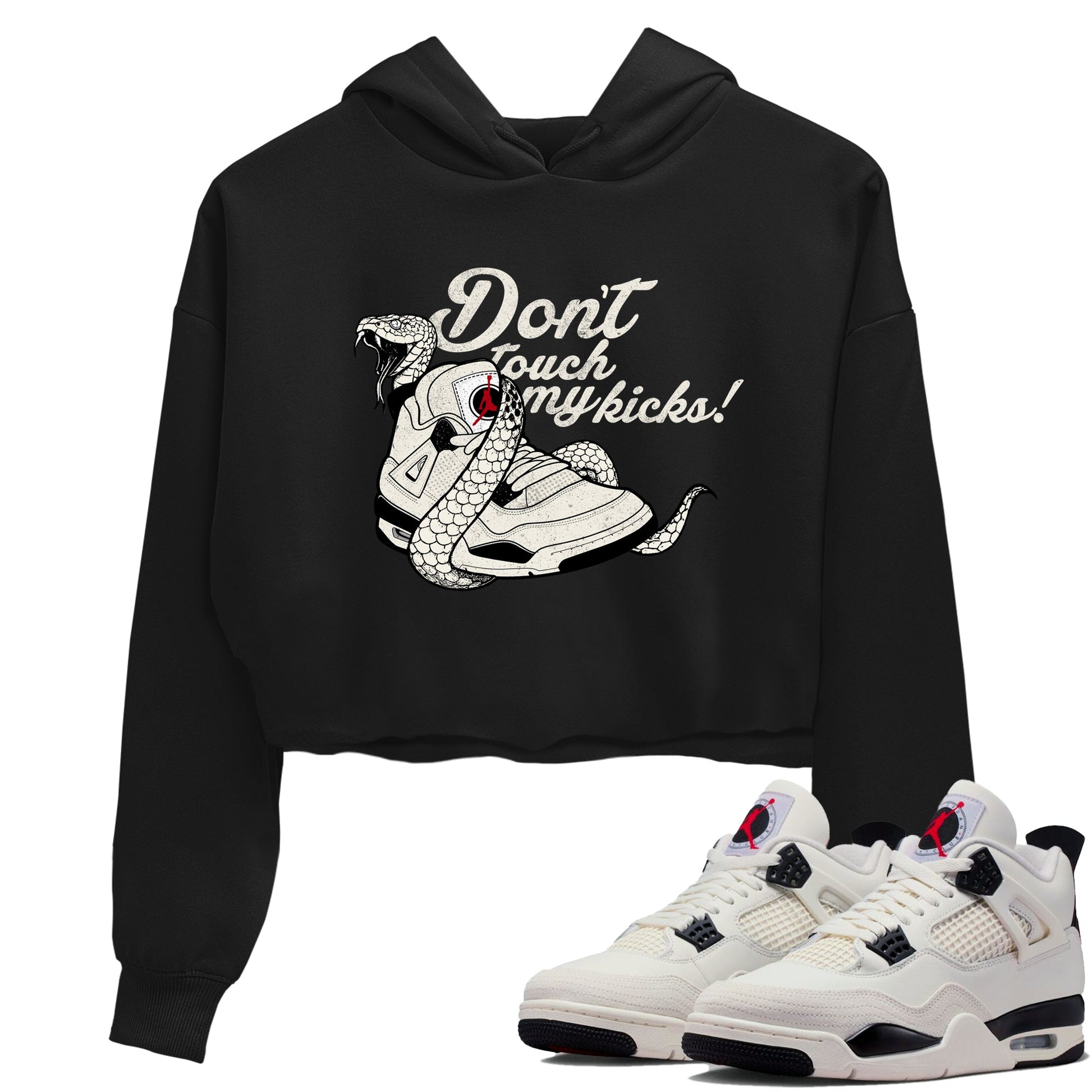 Sneaker match tees – Sneaker Tees To Match Air Jordan 4 Flight Club Shoes – Don't Touch My Kicks Crop T-Shirt Black 1