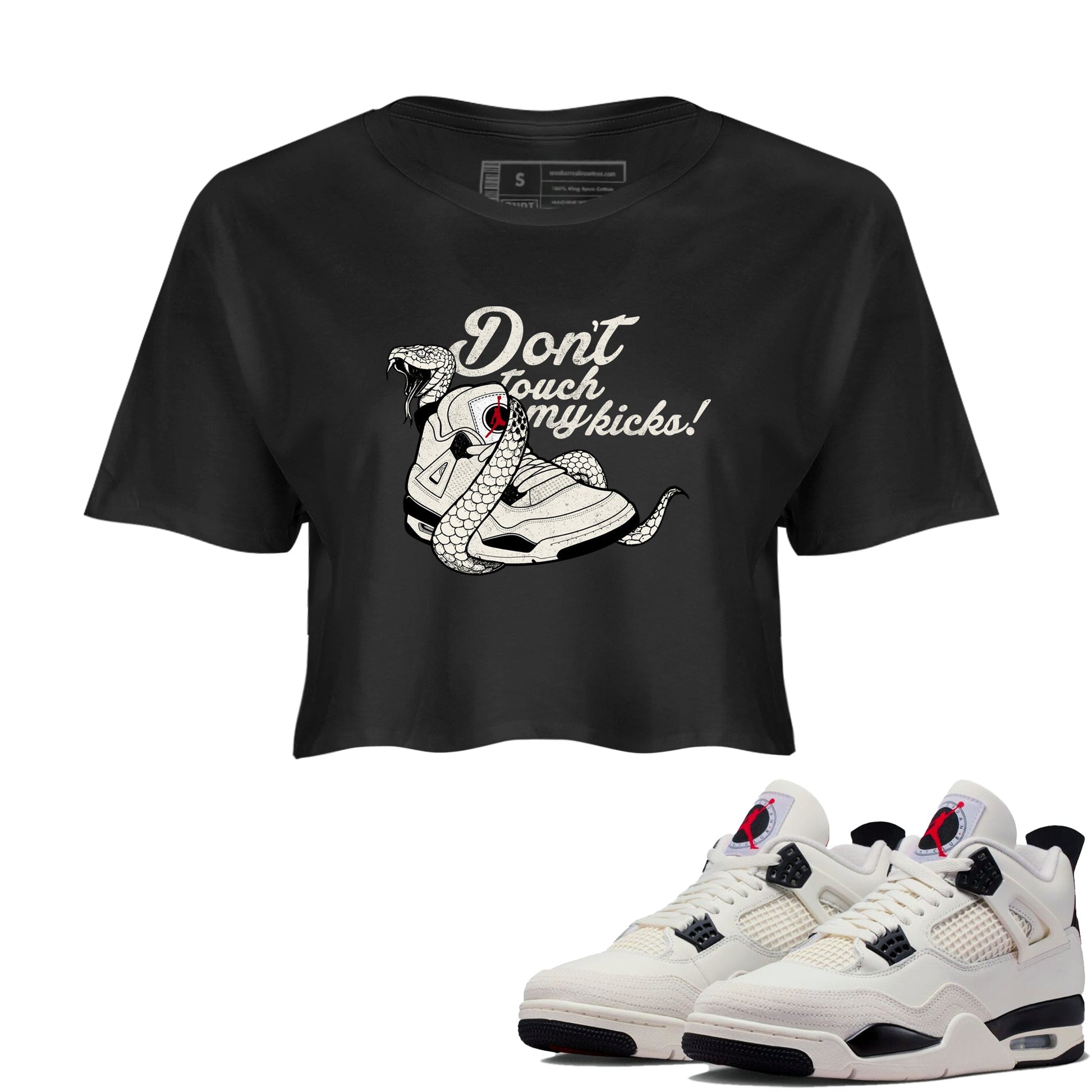 Sneaker match tees – Sneaker Tees To Match Air Jordan 4 Flight Club Shoes – Don't Touch My Kicks Crop T-Shirt Black 1