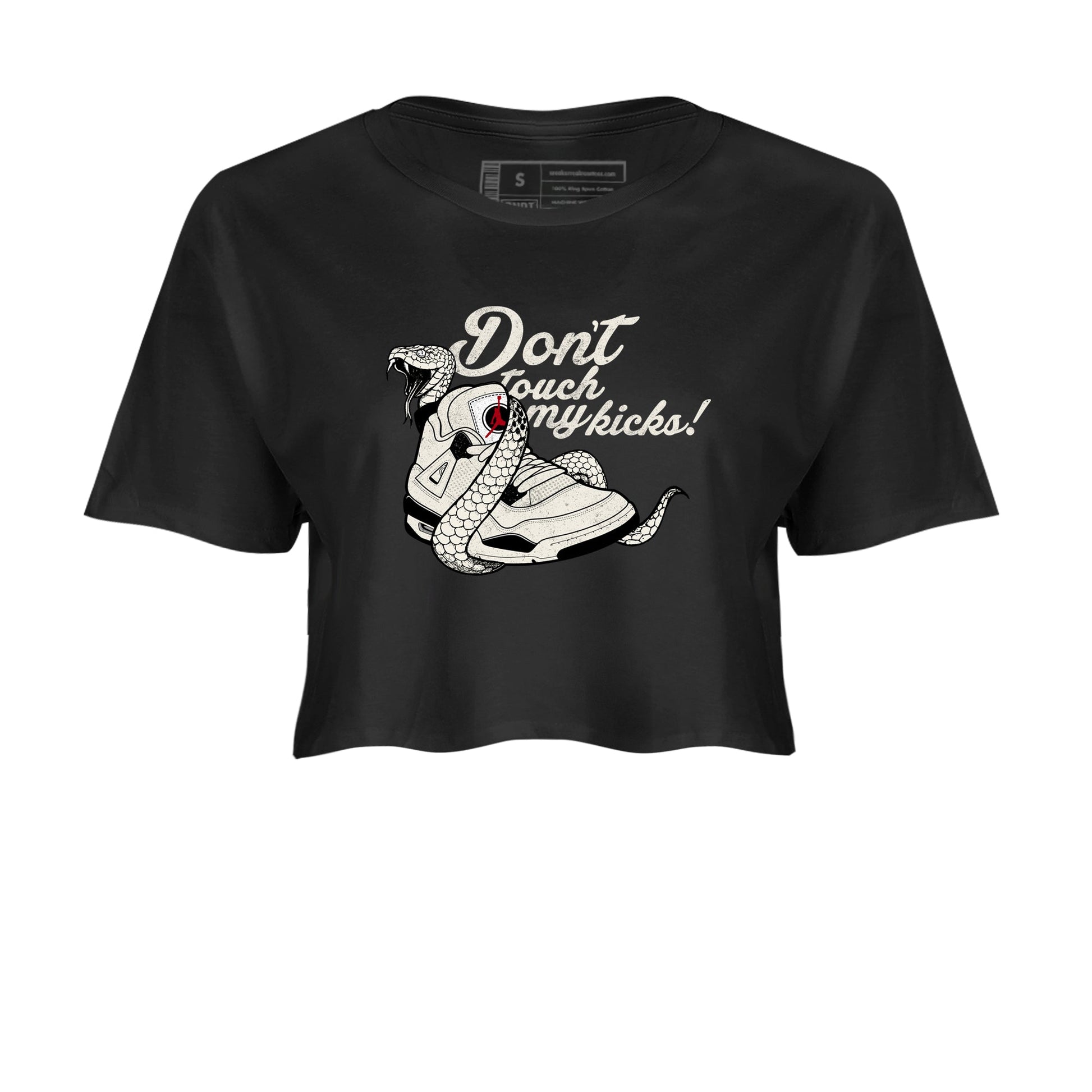 Sneaker match tees – Sneaker Tees To Match Air Jordan 4 Flight Club Shoes – Don't Touch My Kicks Crop T-Shirt Black 2