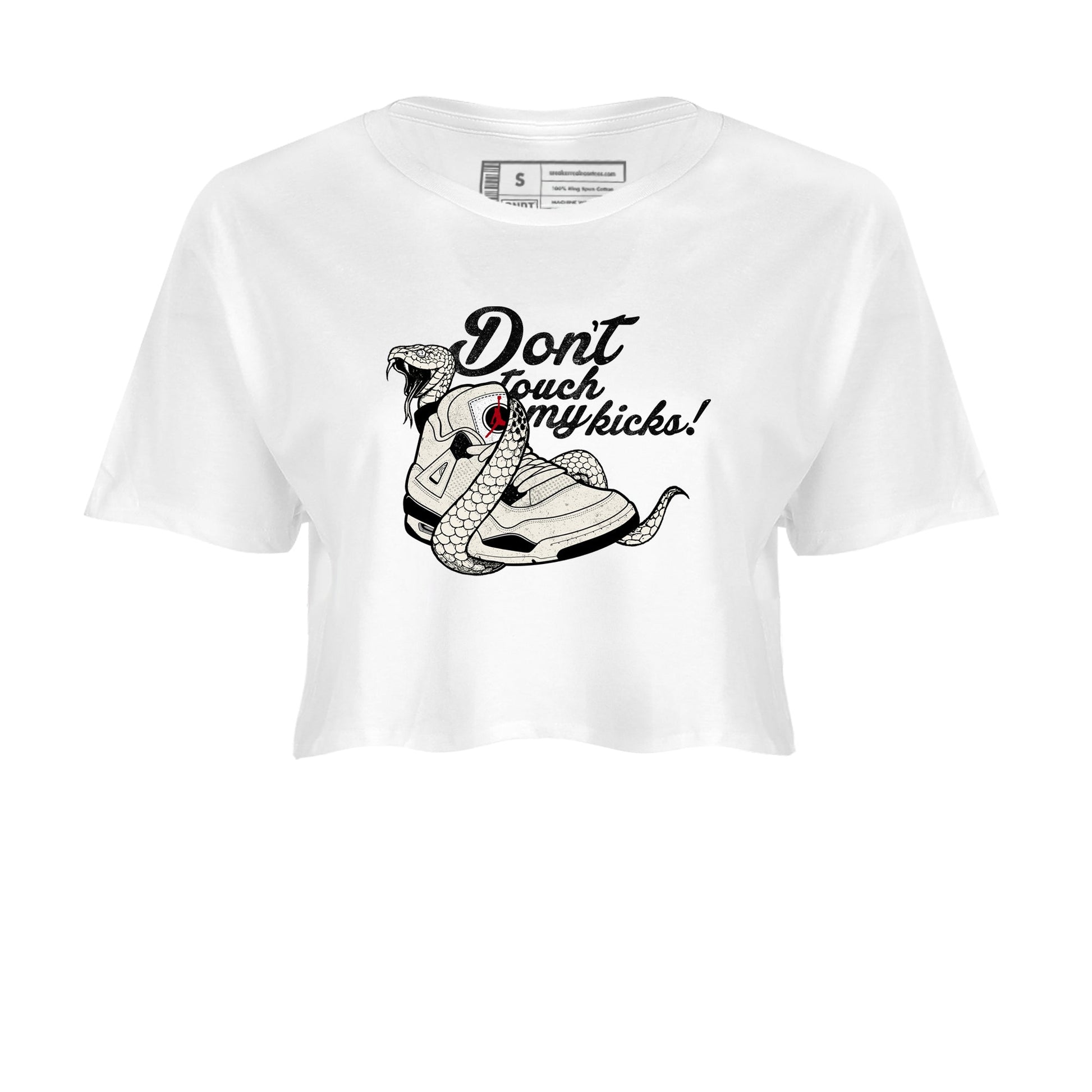 Sneaker match tees – Sneaker Tees To Match Air Jordan 4 Flight Club Shoes – Don't Touch My Kicks Crop T-Shirt White 2