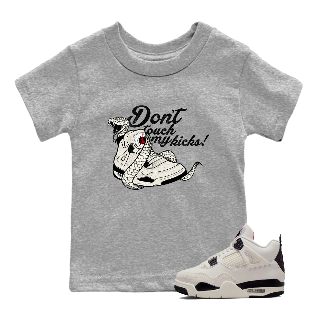 Sneaker match tees – Sneaker Tees To Match Air Jordan 4 Flight Club Shoes – Don't Touch My Kicks Kids T-Shirt Heather Grey 1