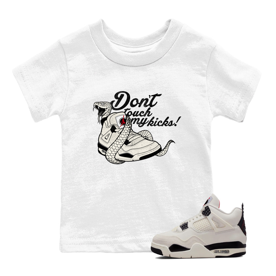 Sneaker match tees – Sneaker Tees To Match Air Jordan 4 Flight Club Shoes – Don't Touch My Kicks Kids T-Shirt White 1