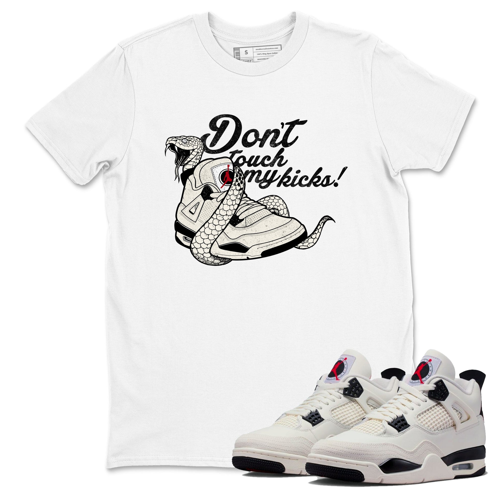 Sneaker match tees – Sneaker Tees To Match Air Jordan 4 Flight Club Shoes – Don't Touch My Kicks Tee White 1