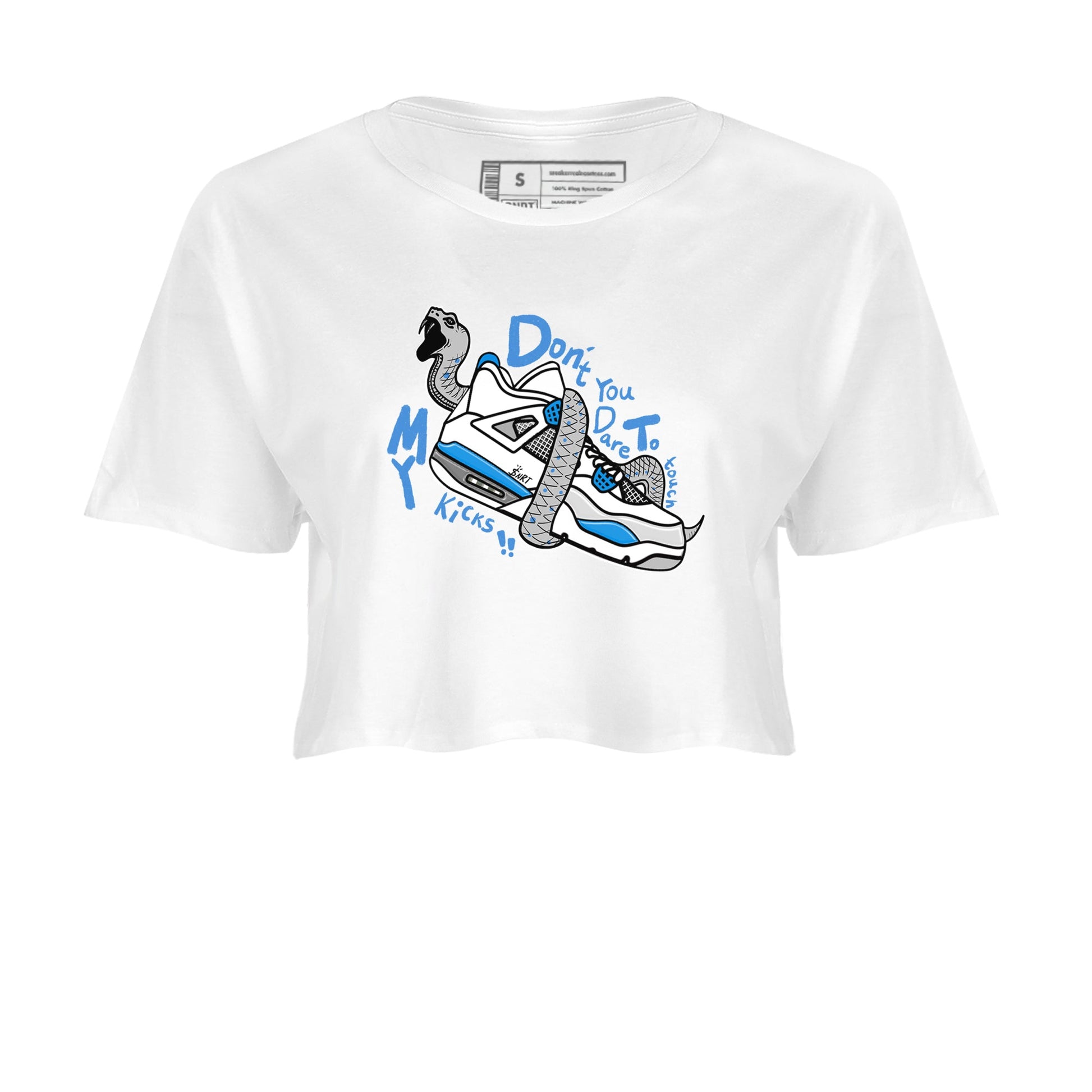 Air Jordan 4 Retro Military Blue shirt to match jordans Don't Touch My Kicks sneaker tees AJ4 Military Blue SNRT Sneaker Release Tees White 2 crop length shirt
