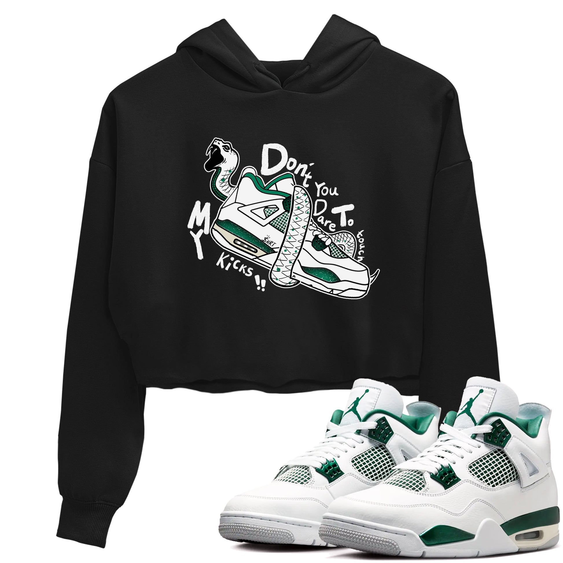 4s Oxidized Green shirts to match jordans Don't Touch My Kicks sneaker match tees Air Jordan 4 Oxidized Green SNRT Sneaker Tees streetwear brand Black 1 crop tee
