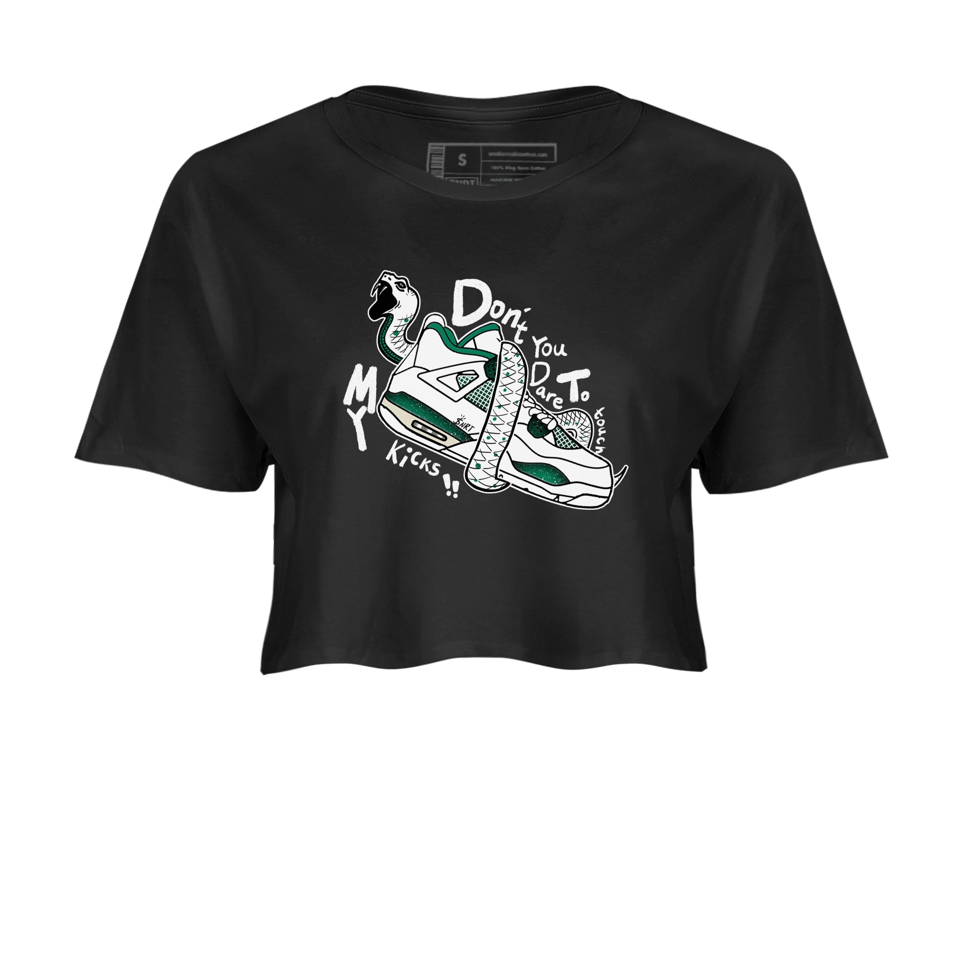 4s Oxidized Green shirts to match jordans Don't Touch My Kicks sneaker match tees Air Jordan 4 Oxidized Green SNRT Sneaker Tees streetwear brand Black 2 crop tee