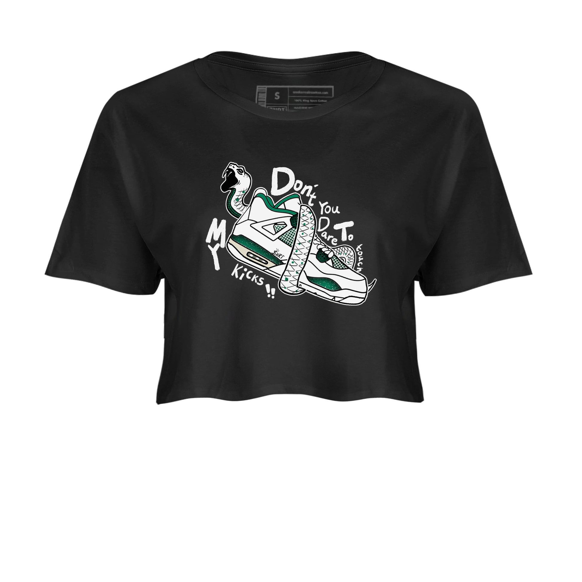 4s Oxidized Green shirts to match jordans Don't Touch My Kicks sneaker match tees Air Jordan 4 Oxidized Green SNRT Sneaker Tees streetwear brand Black 2 crop tee