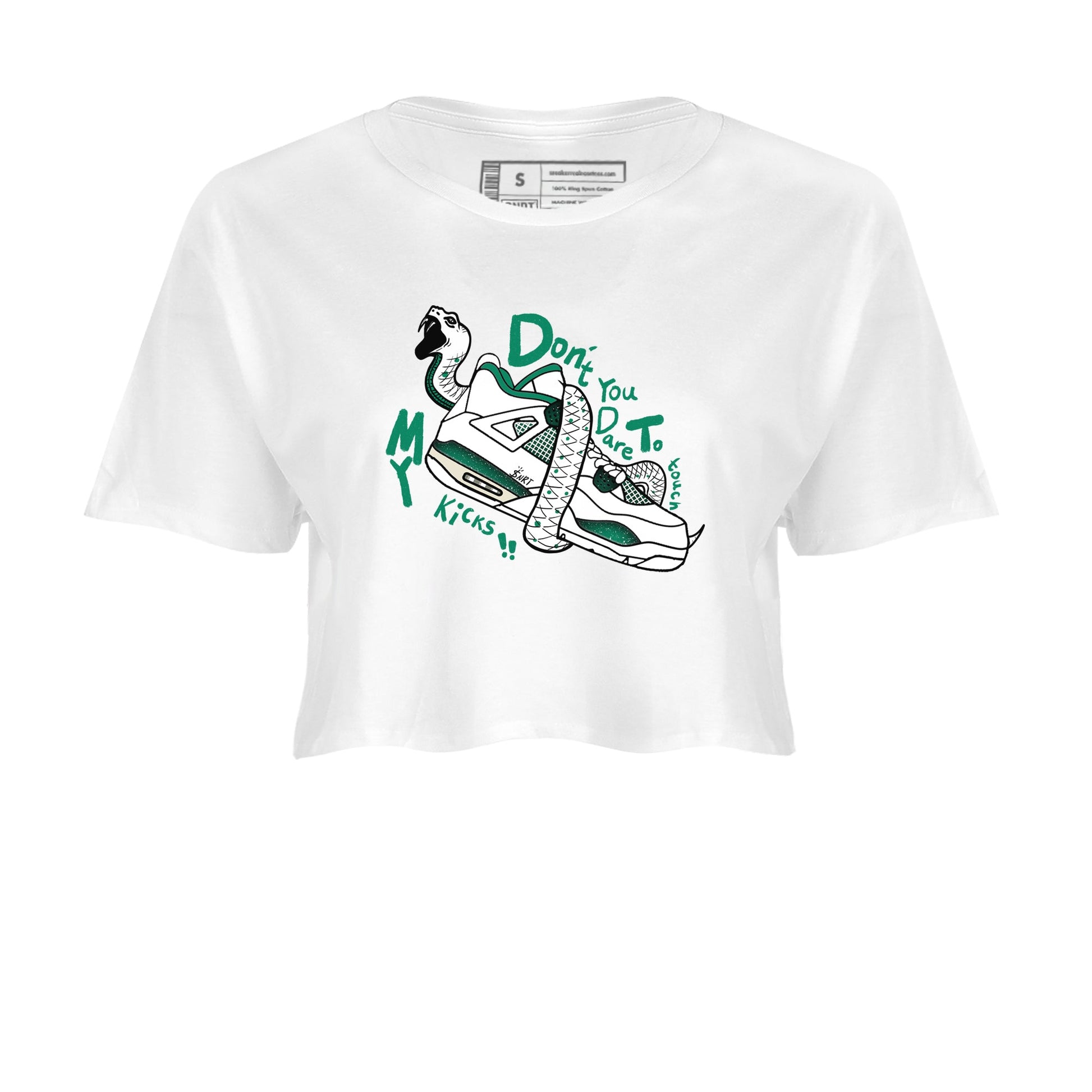 4s Oxidized Green shirts to match jordans Don't Touch My Kicks sneaker match tees Air Jordan 4 Oxidized Green SNRT Sneaker Tees streetwear brand White 2 crop tee