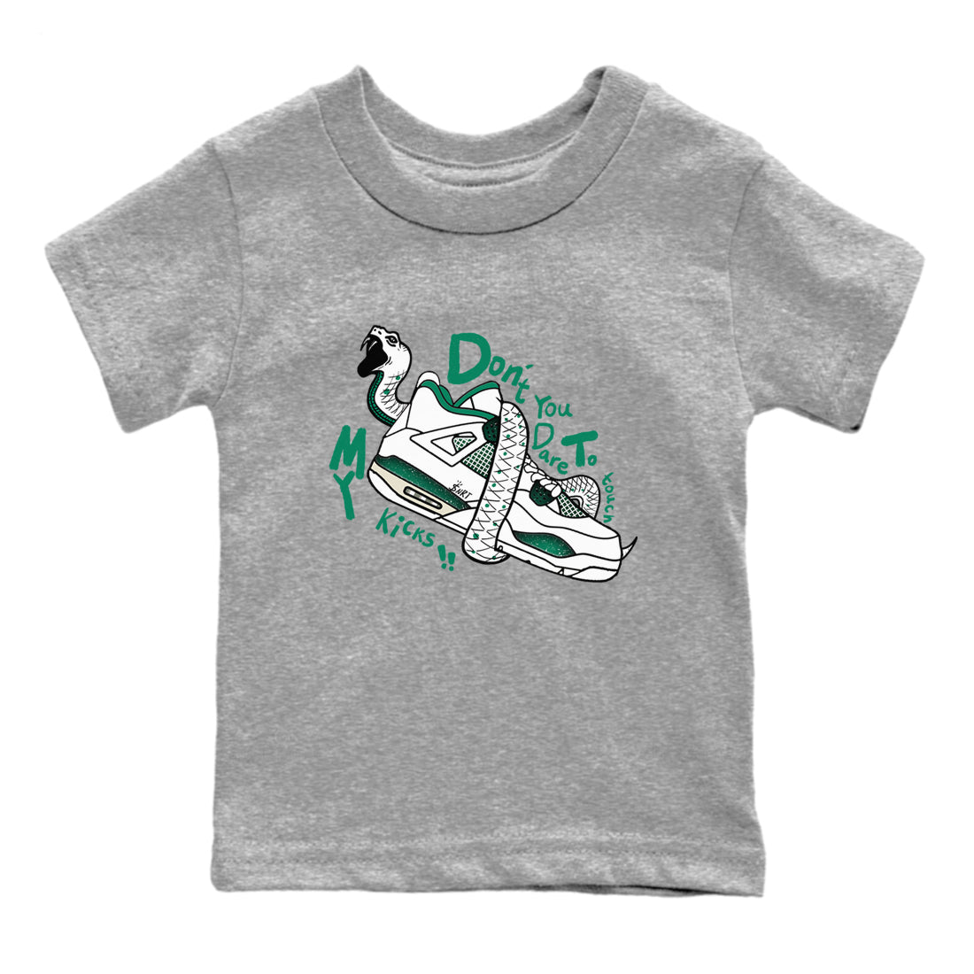 4s Oxidized Green shirts to match jordans Don't Touch My Kicks sneaker match tees Air Jordan 4 Oxidized Green SNRT Sneaker Tees streetwear brand Baby and Youth Heather Grey 2 cotton tee
