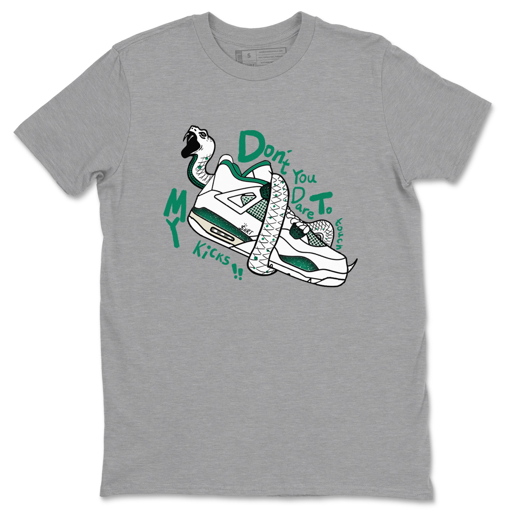 4s Oxidized Green shirts to match jordans Don't Touch My Kicks sneaker match tees Air Jordan 4 Oxidized Green SNRT Sneaker Tees streetwear brand Heather Grey 2 unisex cotton tee