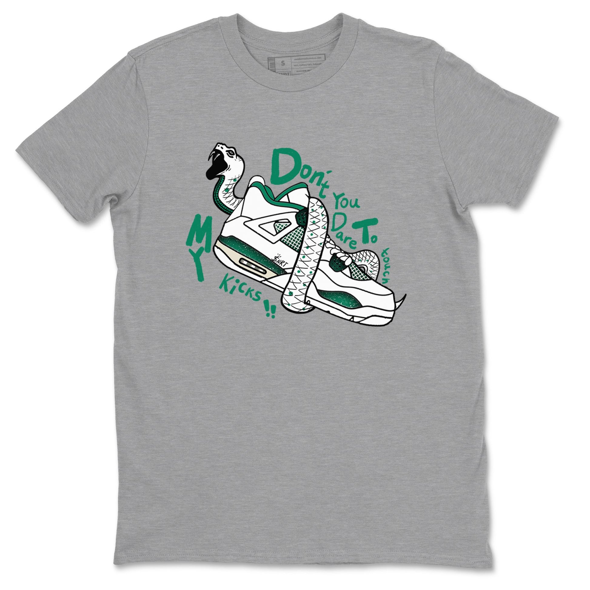 4s Oxidized Green shirts to match jordans Don't Touch My Kicks sneaker match tees Air Jordan 4 Oxidized Green SNRT Sneaker Tees streetwear brand Heather Grey 2 unisex cotton tee