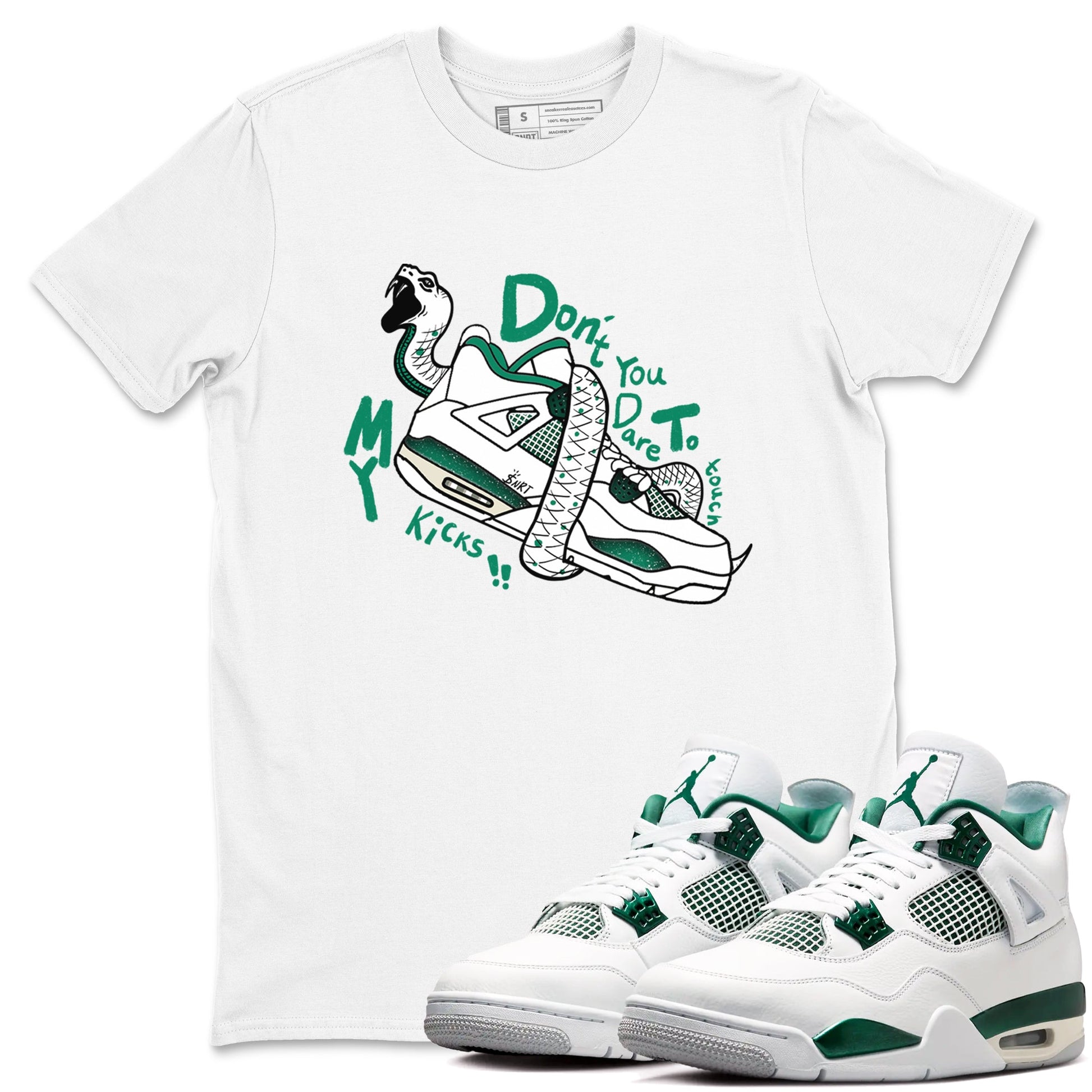 4s Oxidized Green shirts to match jordans Don't Touch My Kicks sneaker match tees Air Jordan 4 Oxidized Green SNRT Sneaker Tees streetwear brand White 1 unisex cotton tee