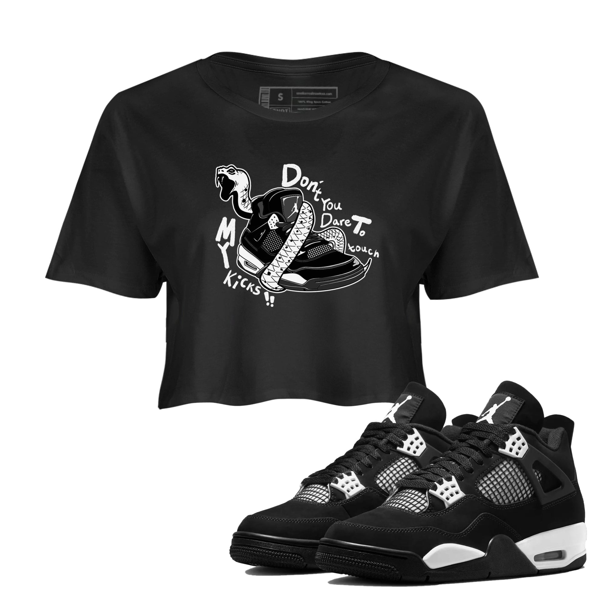 4s White Thunder shirts to match jordans Don't Touch My Kicks sneaker match tees Air Jordan 4 White Thunder SNRT Sneaker Release Tees unisex cotton Black 1 Crop Shirts