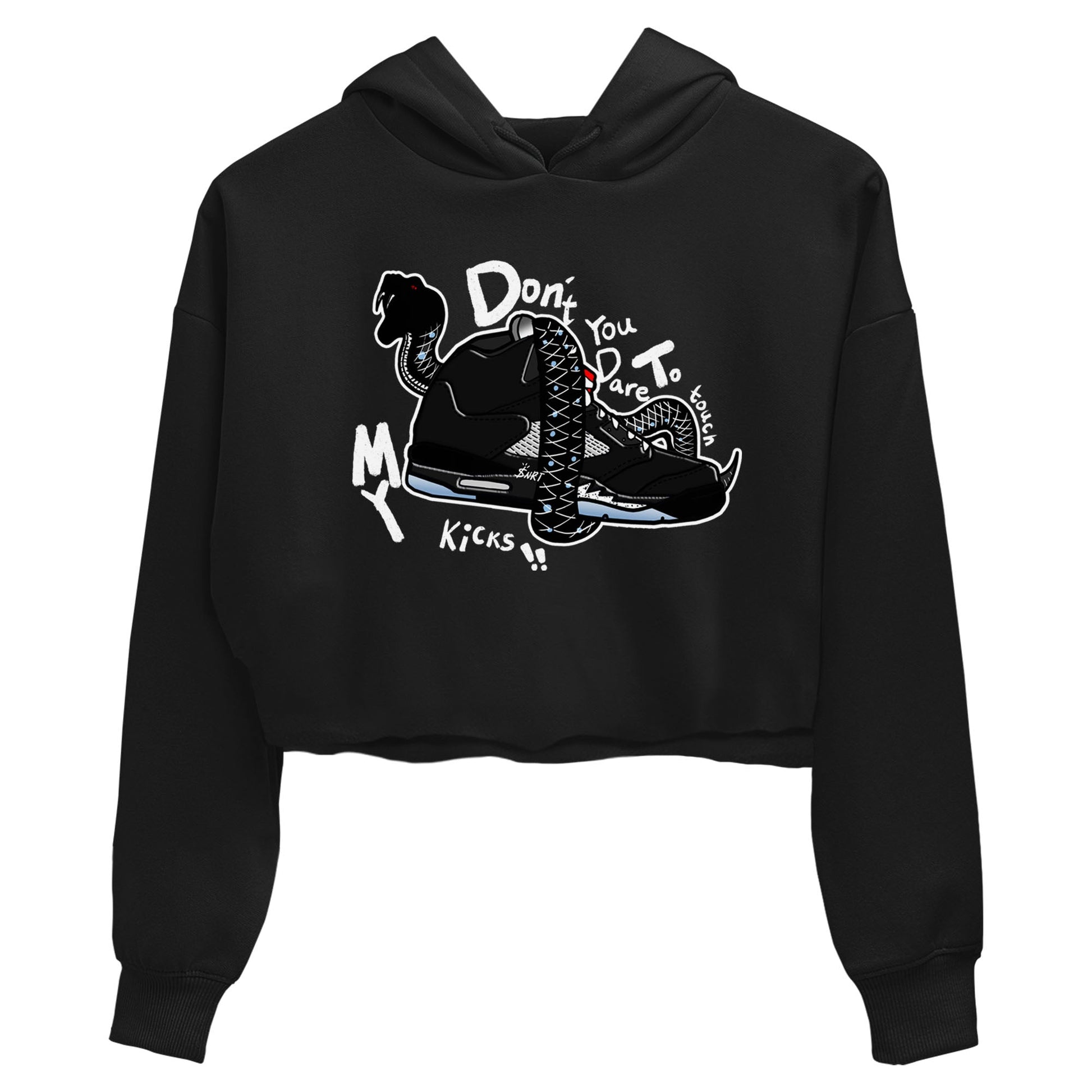 5s Black Metallic Reimagined shirts to match jordans Don't Touch My Kicks best t shirts to wear with jordans Air Jordan 5 Reimagined match shoes to clothes SNRT Sneaker Tees unisex cotton Black 2 crop tee