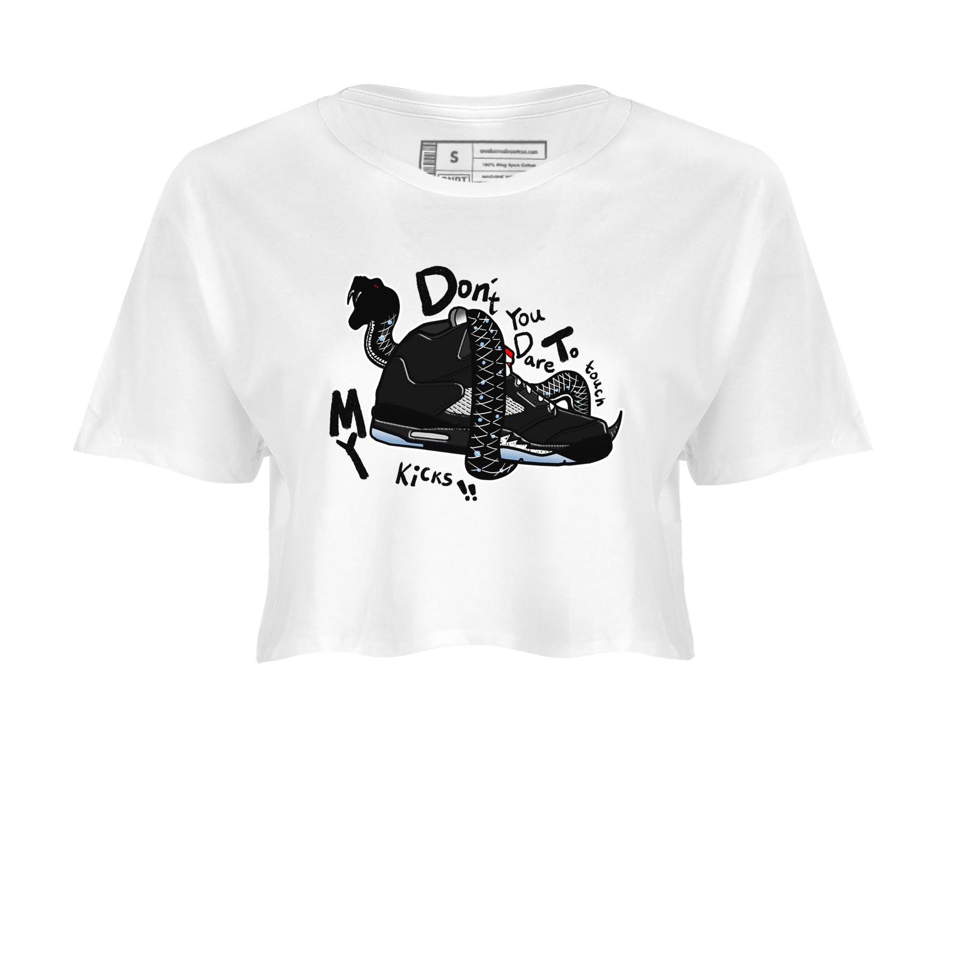 5s Black Metallic Reimagined shirts to match jordans Don't Touch My Kicks best t shirts to wear with jordans Air Jordan 5 Reimagined match shoes to clothes SNRT Sneaker Tees unisex cotton White 2 crop tee