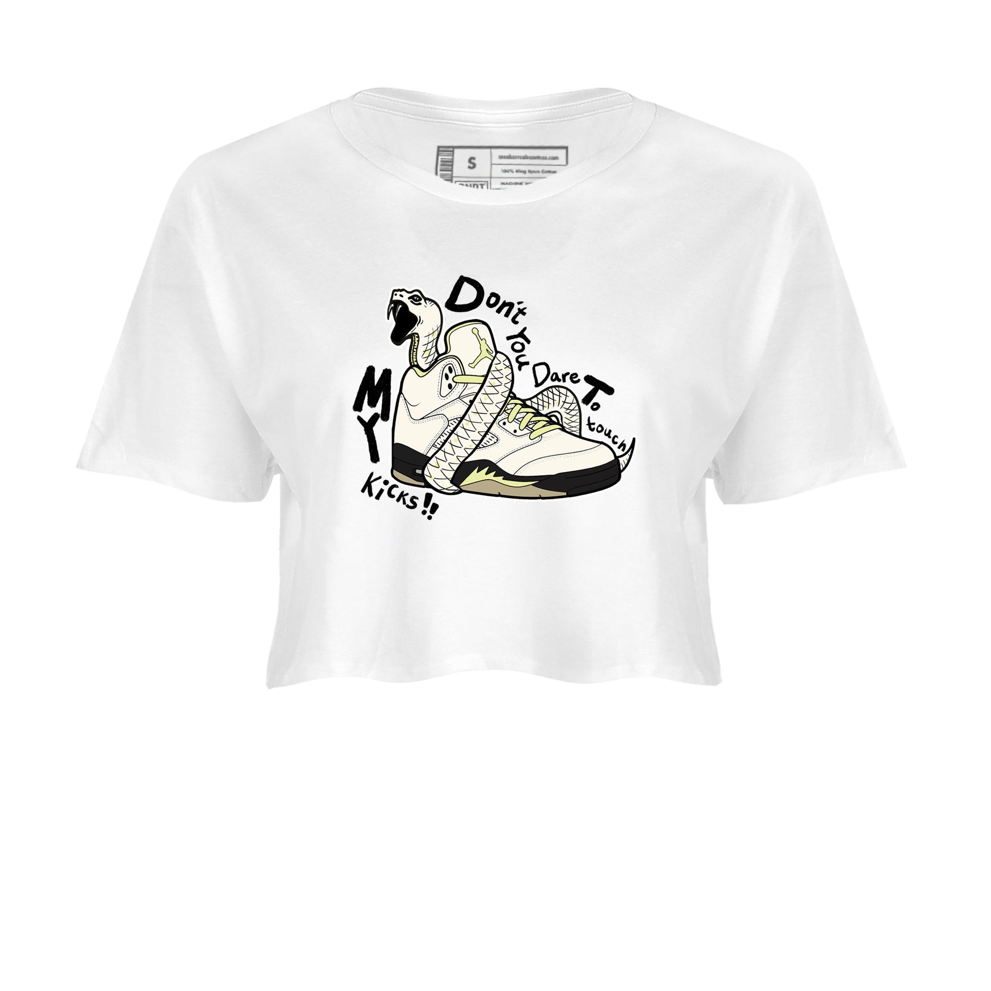 Sneaker match tees – Sneaker Tees To Match Air Jordan 5 Luminous Green Shoes – Don't Touch My Kicks Crop T-Shirt White 2
