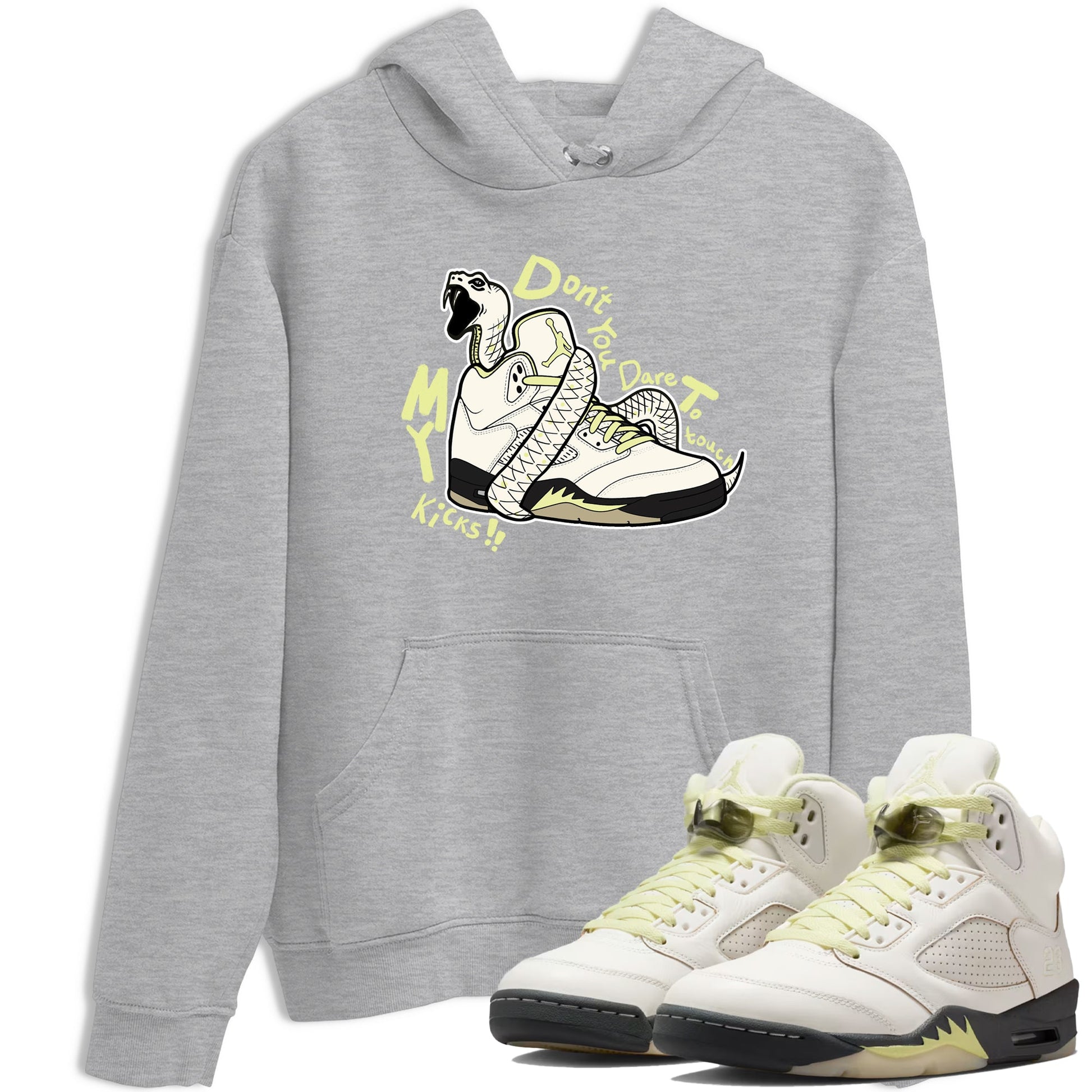 Sneaker match tees – Sneaker Tees To Match Air Jordan 5 Luminous Green Shoes – Don't Touch My Kicks Tee Heather Grey 1
