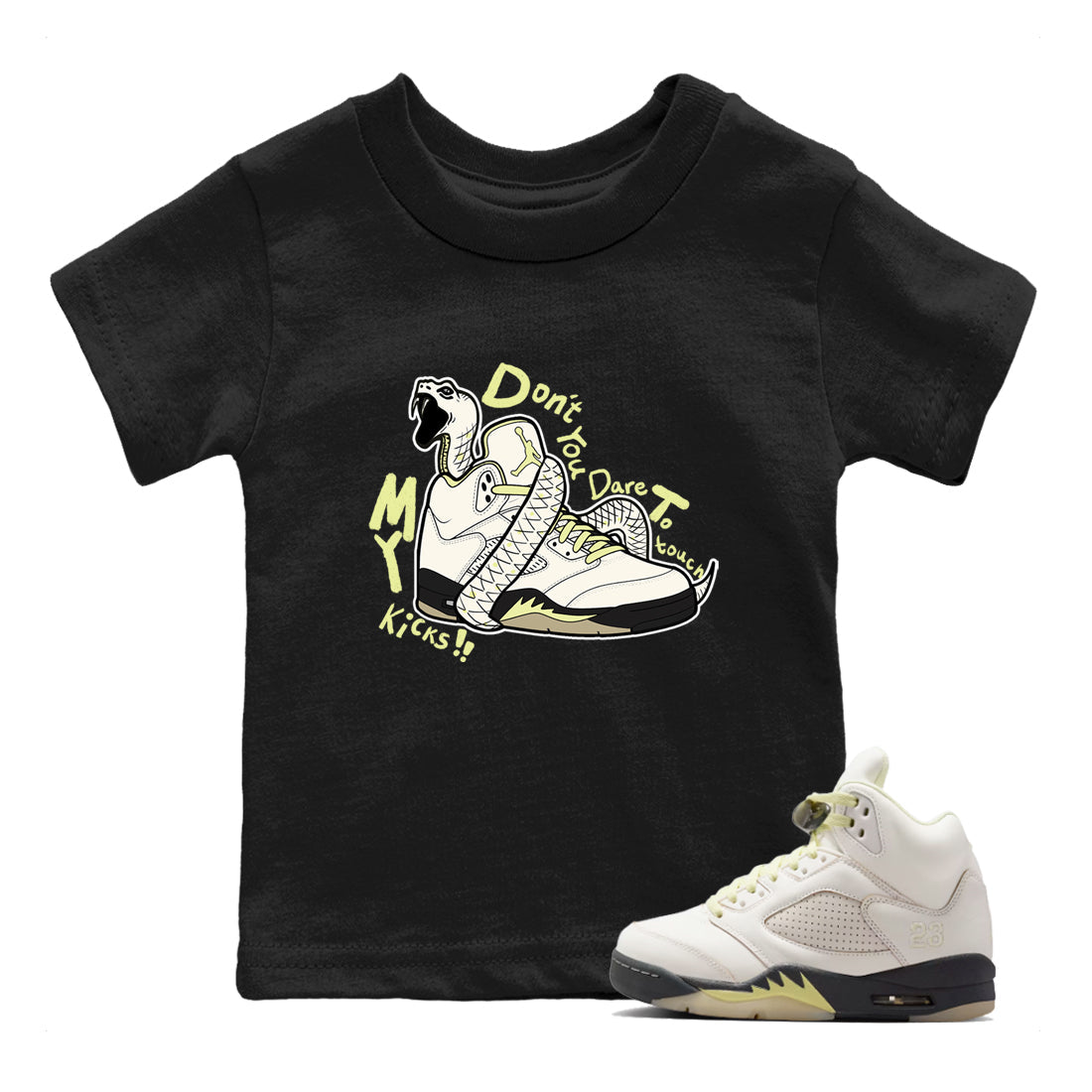Sneaker match tees – Sneaker Tees To Match Air Jordan 5 Luminous Green Shoes – Don't Touch My Kicks Kids T-Shirt Black 1