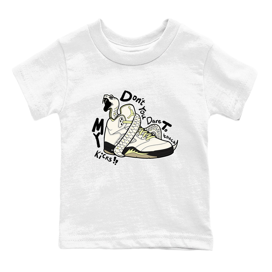Sneaker match tees – Sneaker Tees To Match Air Jordan 5 Luminous Green Shoes – Don't Touch My Kicks Kids T-Shirt White 2
