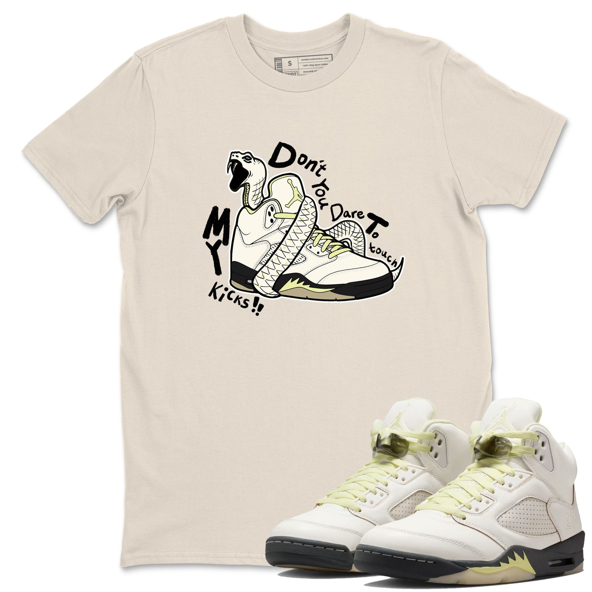 Sneaker match tees – Sneaker Tees To Match Air Jordan 5 Luminous Green Shoes – Don't Touch My Kicks Tee Natural 1