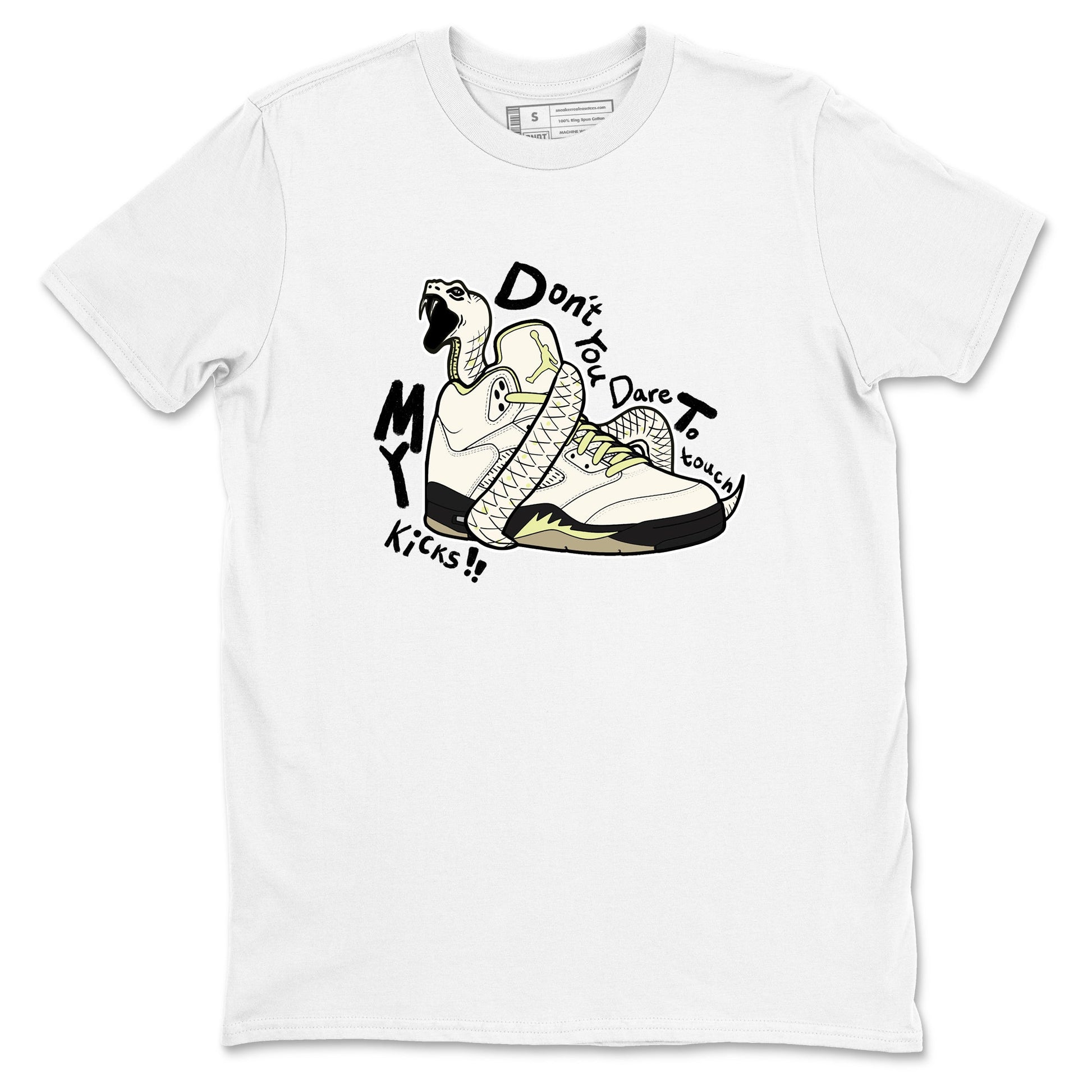 Sneaker match tees – Sneaker Tees To Match Air Jordan 5 Luminous Green Shoes – Don't Touch My Kicks Tee White 2