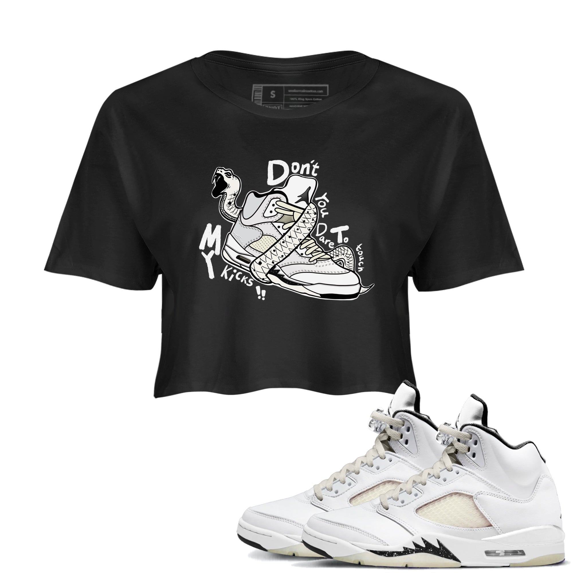 AJ5 Sail shirt to match jordans Don't Touch My Kicks sneaker tees Air Jordan 5 SE Sail SNRT sneaker release tees black 1 crop length shirt