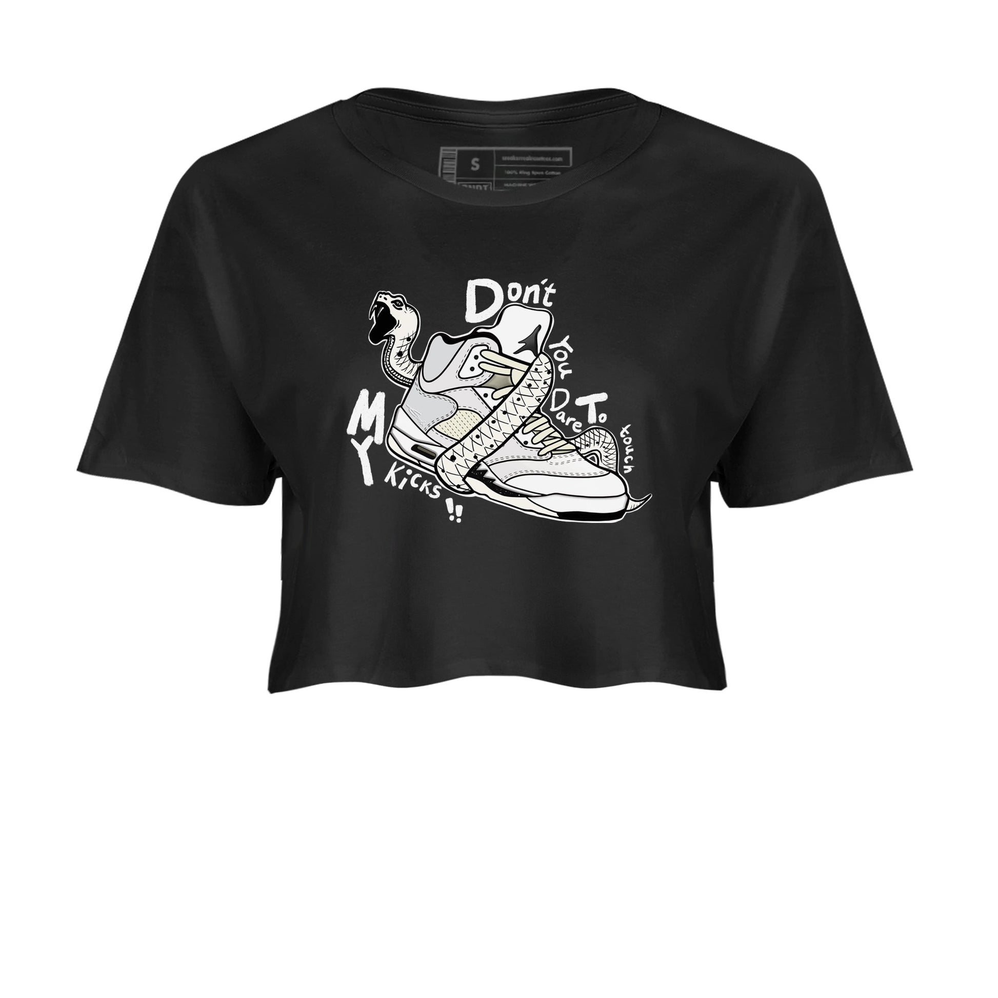 AJ5 Sail shirt to match jordans Don't Touch My Kicks sneaker tees Air Jordan 5 SE Sail SNRT sneaker release tees black 2 crop length shirt