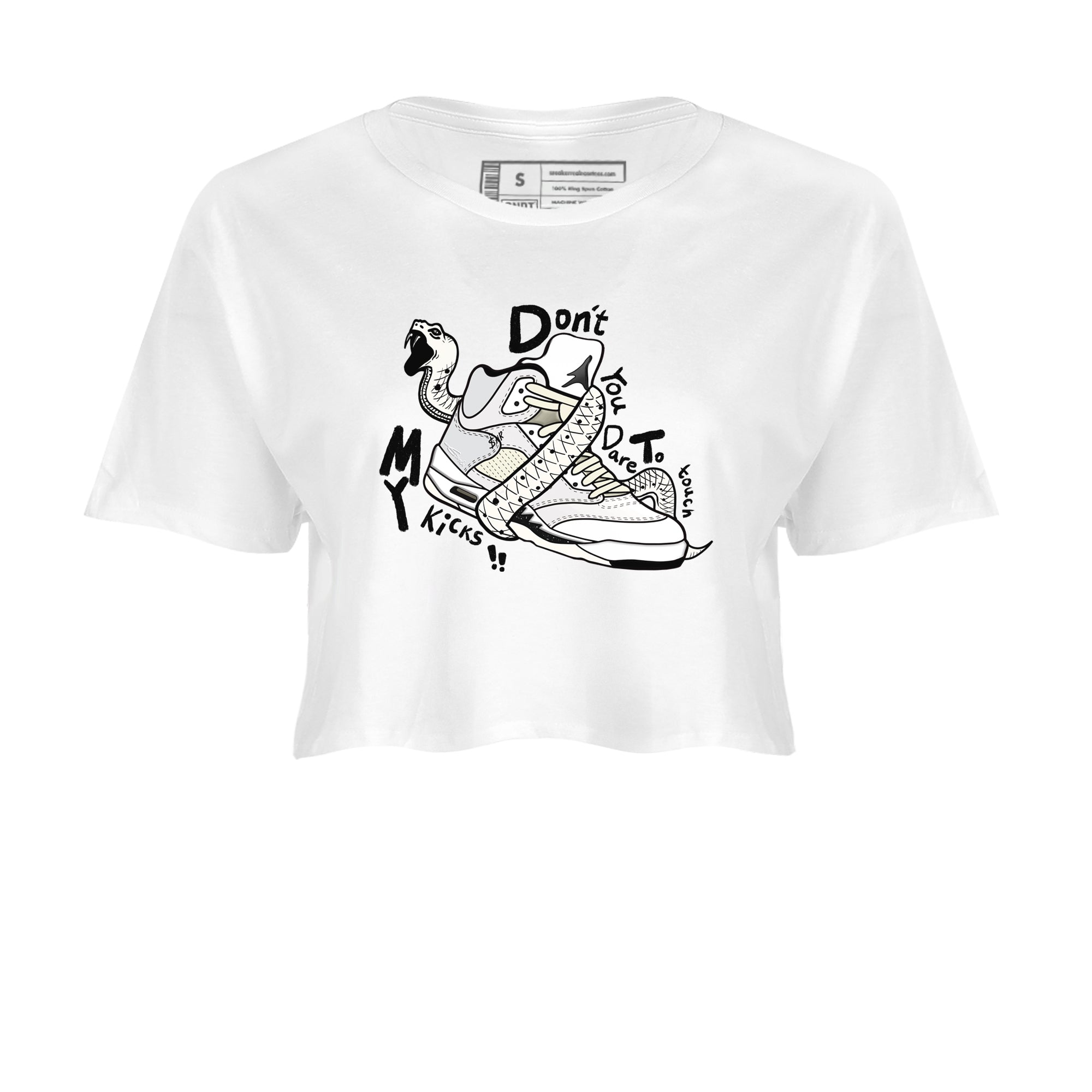 AJ5 Sail shirt to match jordans Don't Touch My Kicks sneaker tees Air Jordan 5 Sail SNRT Sneaker Release Tees White 2 crop length shirt