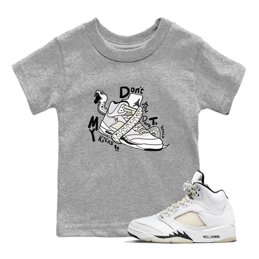 AJ5 Sail shirt to match jordans Don't Touch My Kicks sneaker tees Air Jordan 5 SE Sail SNRT sneaker release tees baby toddler Heather Grey 1 cotton Shirt