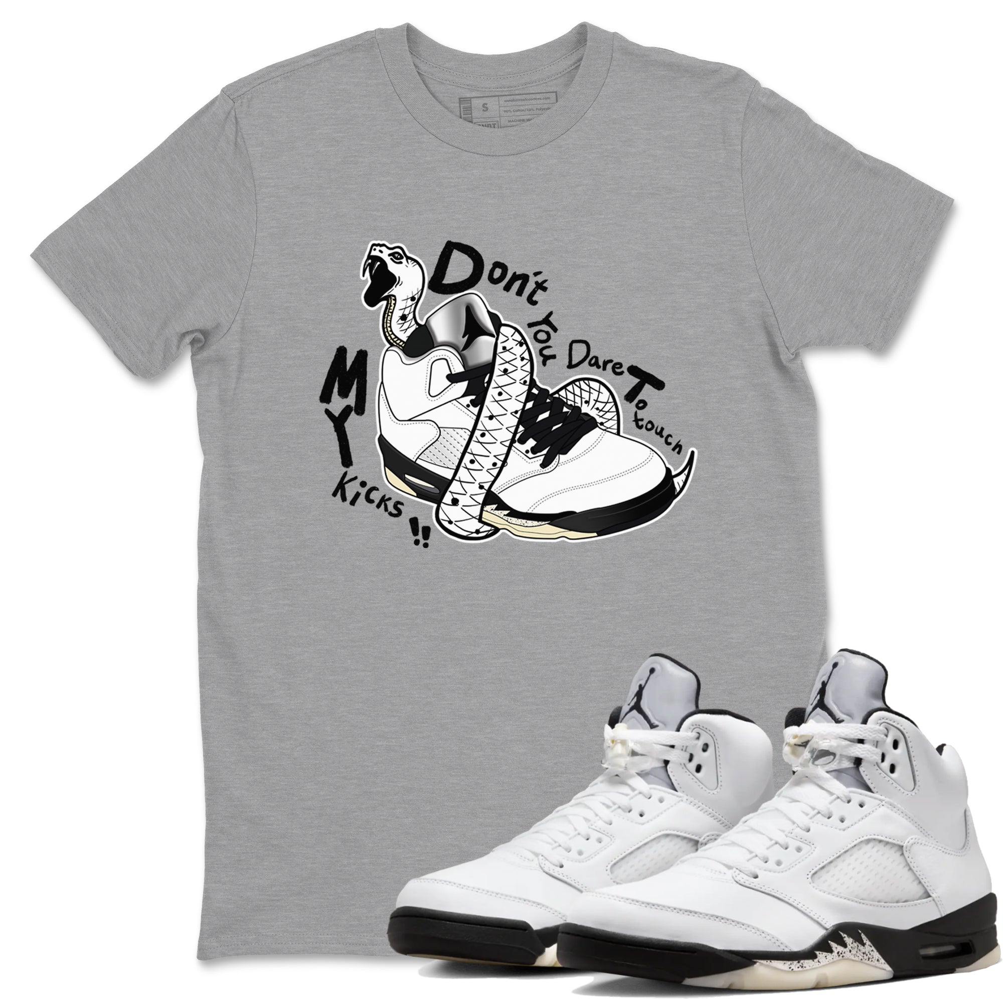 5s White Black shirts to match jordans Don't Touch My Kicks sneaker match tees Air Jordan 5 Retro White Black match shoes to clothes SNRT Sneaker Tees unisex cotton Heather Grey 1 shirts