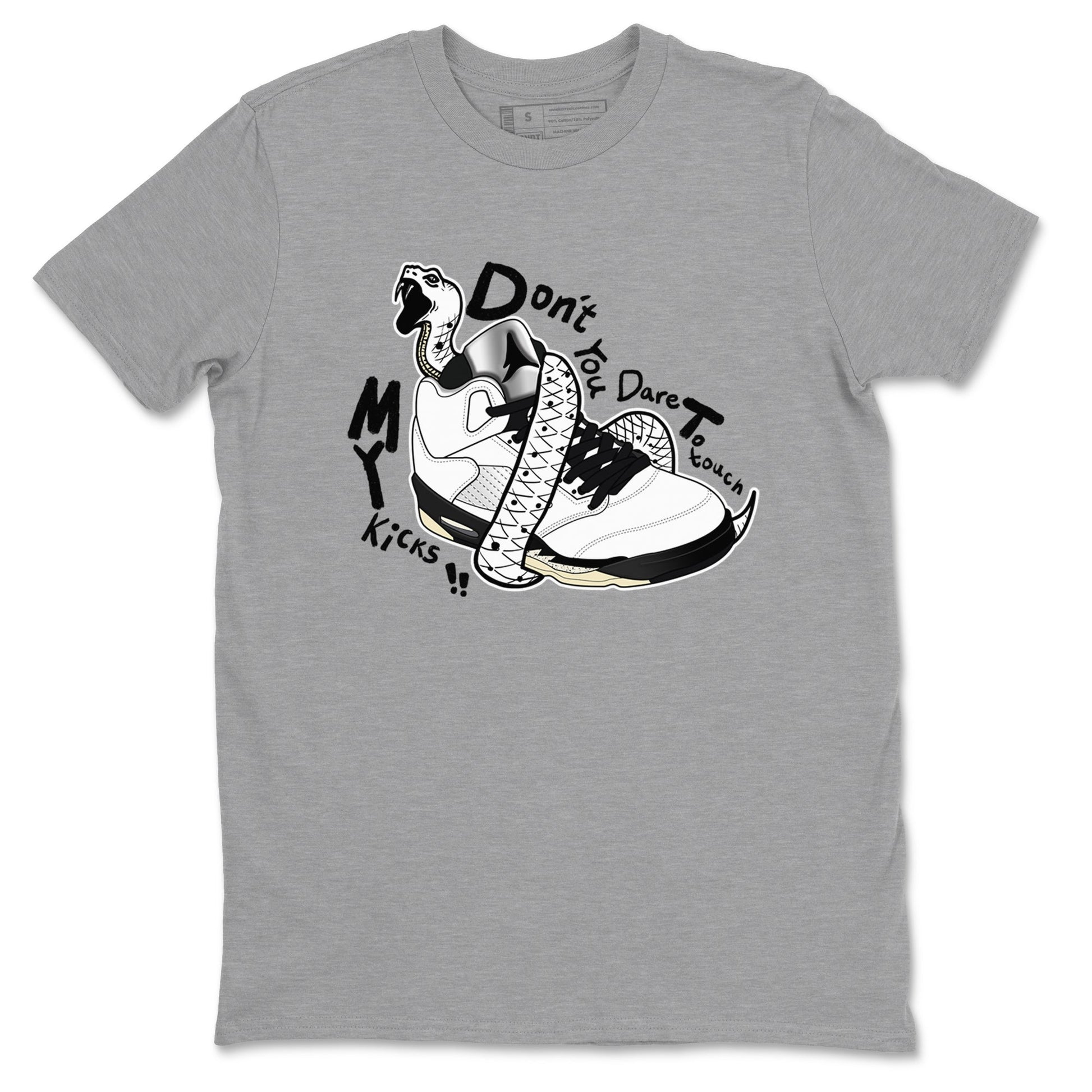 5s White Black shirts to match jordans Don't Touch My Kicks sneaker match tees Air Jordan 5 Retro White Black match shoes to clothes SNRT Sneaker Tees unisex cotton Heather Grey 2 shirts