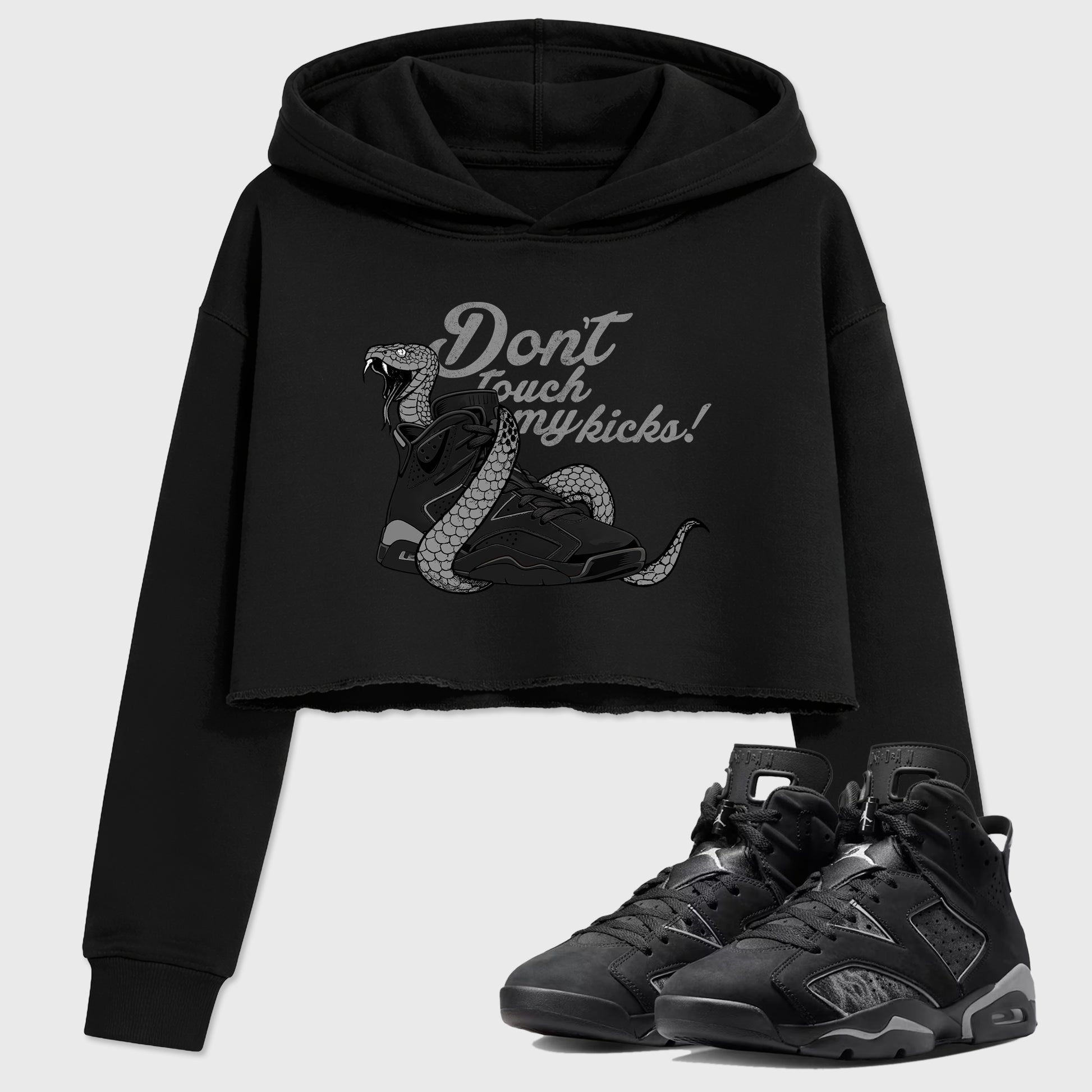 Sneaker match tees – Sneaker Tees To Match Air Jordan 6 Cap and Gown Shoes – Don't Touch My Kicks Crop T-Shirt Black 1