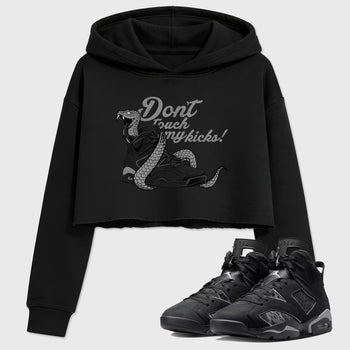 Sneaker match tees – Sneaker Tees To Match Air Jordan 6 Cap and Gown Shoes – Don't Touch My Kicks Crop T-Shirt Black 1