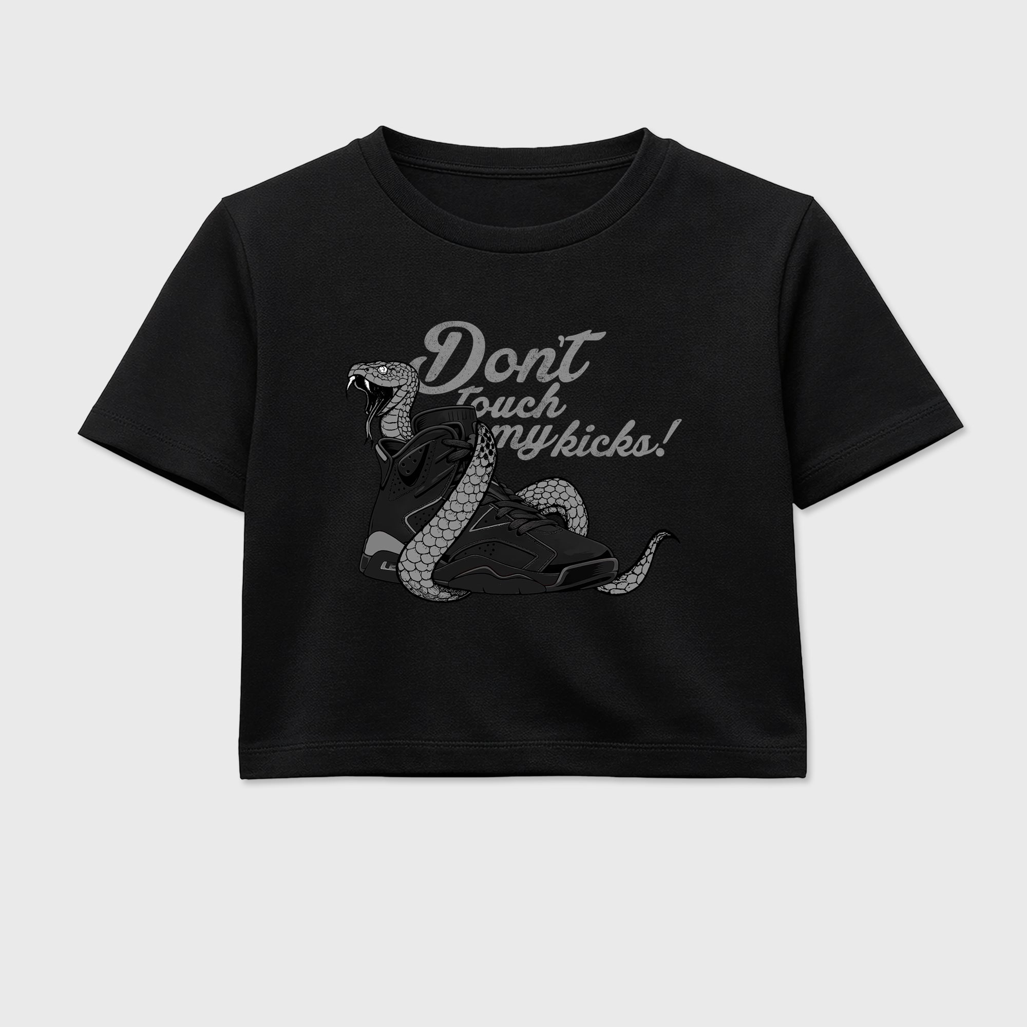 Sneaker match tees – Sneaker Tees To Match Air Jordan 6 Cap and Gown Shoes – Don't Touch My Kicks Crop T-Shirt Black 2