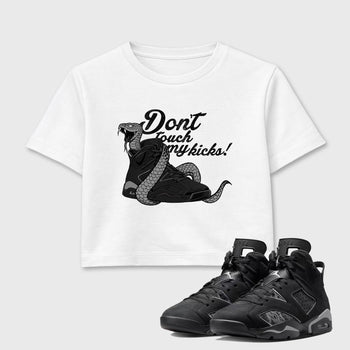 Sneaker match tees – Sneaker Tees To Match Air Jordan 6 Cap and Gown Shoes – Don't Touch My Kicks Crop T-Shirt White 1