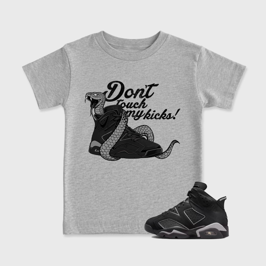 Sneaker match tees – Sneaker Tees To Match Air Jordan 6 Cap and Gown Shoes – Don't Touch My Kicks Kids T-Shirt Heather Grey 1