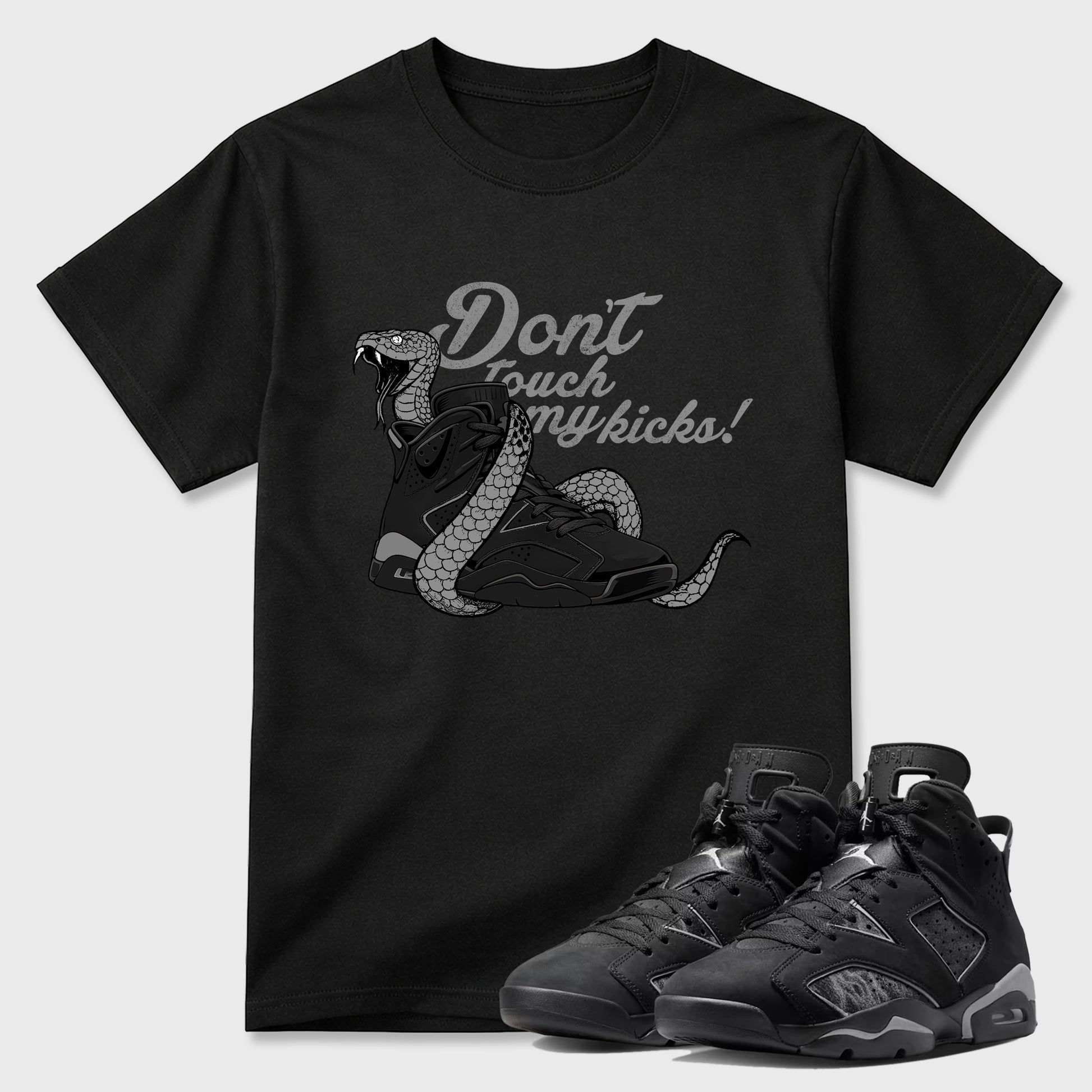 Sneaker match tees – Sneaker Tees To Match Air Jordan 6 Cap and Gown Shoes – Don't Touch My Kicks Tee Black 1