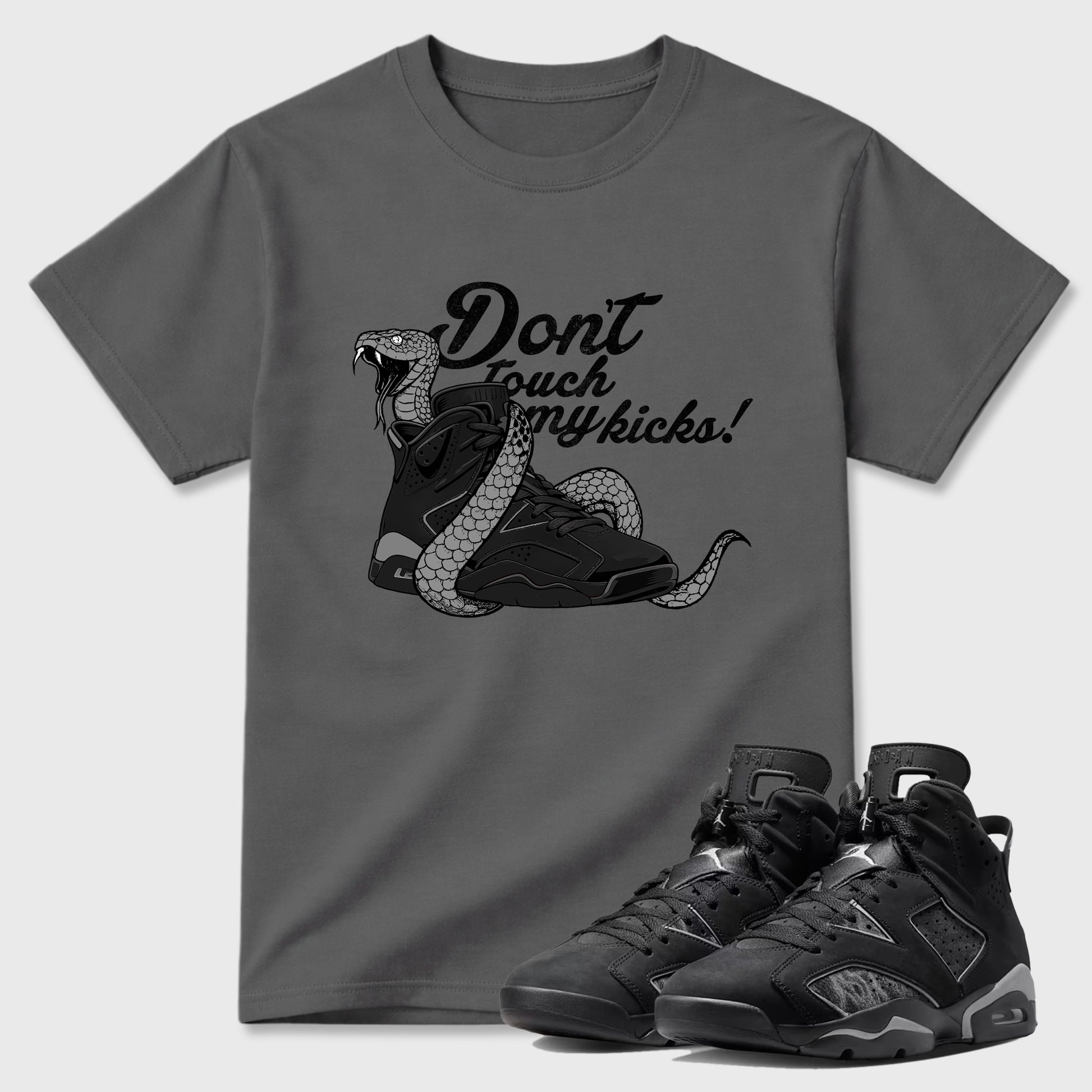 Sneaker match tees – Sneaker Tees To Match Air Jordan 6 Cap and Gown Shoes – Don't Touch My Kicks Tee Cool Grey 1