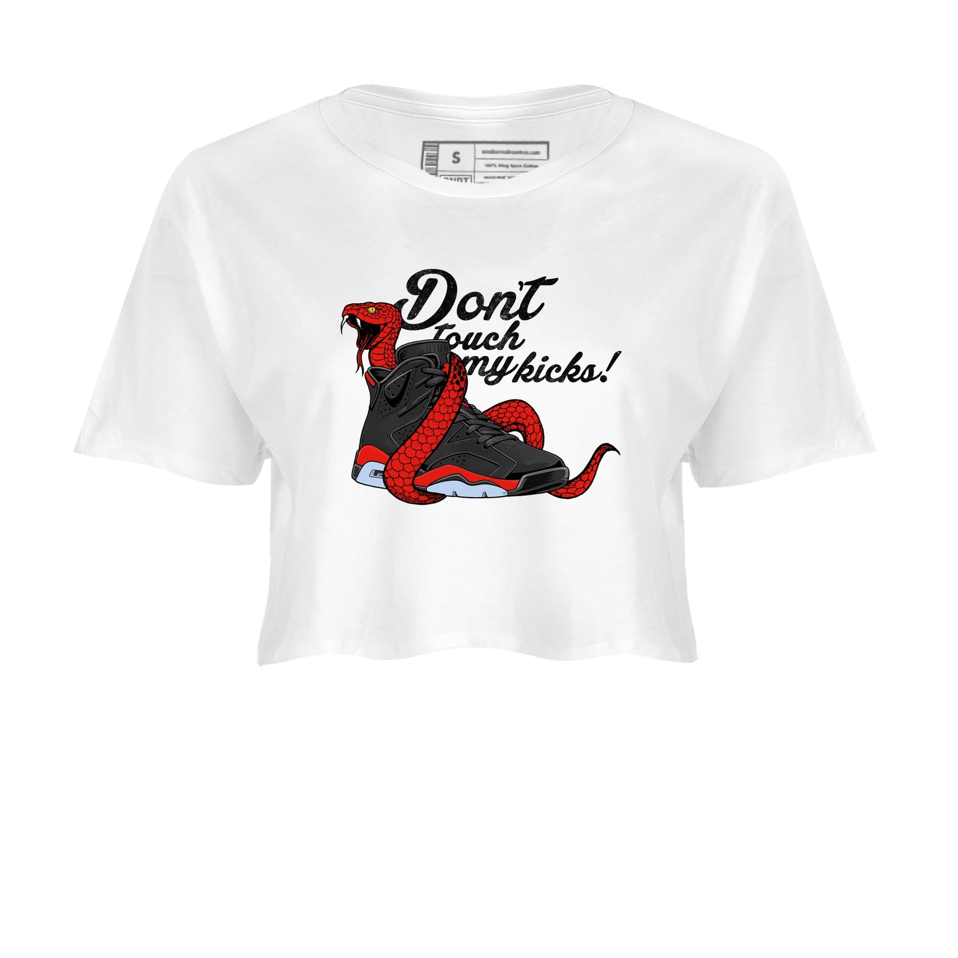 Sneaker match tees – Sneaker Tees To Match Air Jordan 6 Reverse Infrared Shoes – Don't Touch My Kicks Crop T-Shirt White 2