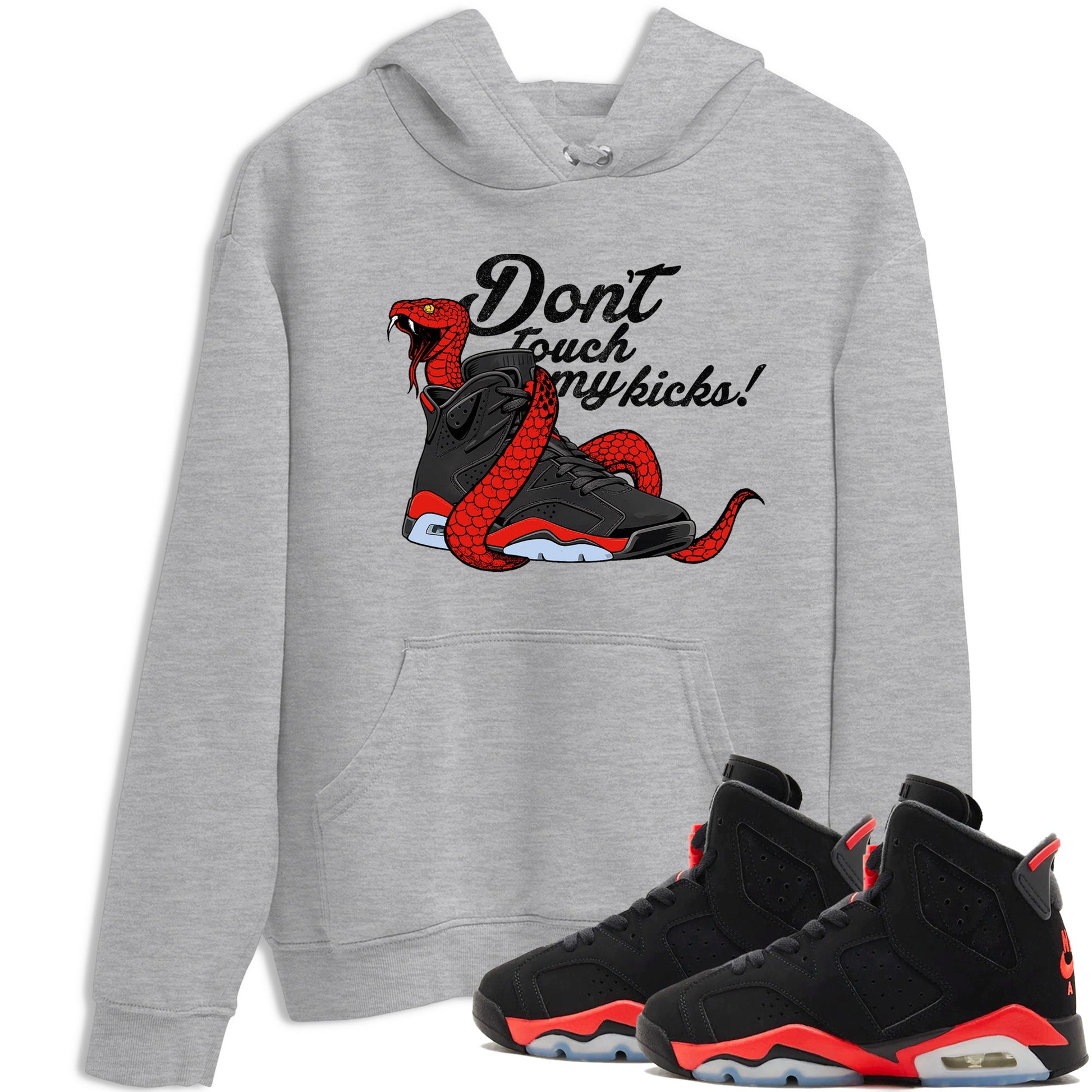 Sneaker match tees – Sneaker Tees To Match Air Jordan 6 Reverse Infrared Shoes – Don't Touch My Kicks Tee Heather Grey 1