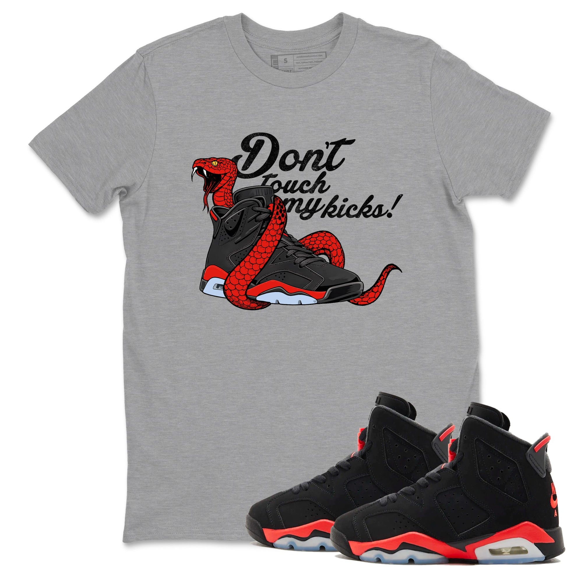 Sneaker match tees – Sneaker Tees To Match Air Jordan 6 Reverse Infrared Shoes – Don't Touch My Kicks Tee Heather Grey 1