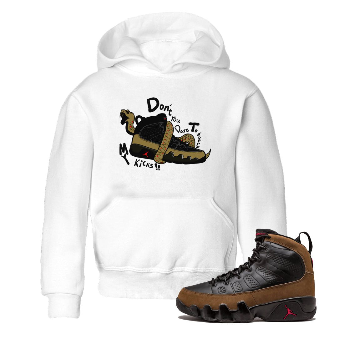 9s Olive shirts to match jordans Don't Touch My Kicks sneaker match tees Air Jordan 9 Olive match shoes to clothes SNRT Sneaker Tees Youth Baby White 1 tee
