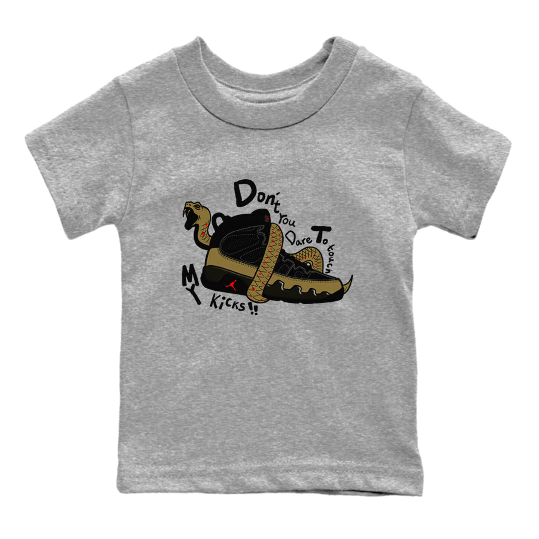 9s Olive shirts to match jordans Don't Touch My Kicks sneaker match tees Air Jordan 9 Olive match shoes to clothes SNRT Sneaker Tees Youth Baby Heather Grey 2 tee