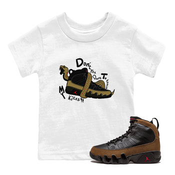 9s Olive shirts to match jordans Don't Touch My Kicks sneaker match tees Air Jordan 9 Olive match shoes to clothes SNRT Sneaker Tees Youth Baby White 1 tee
