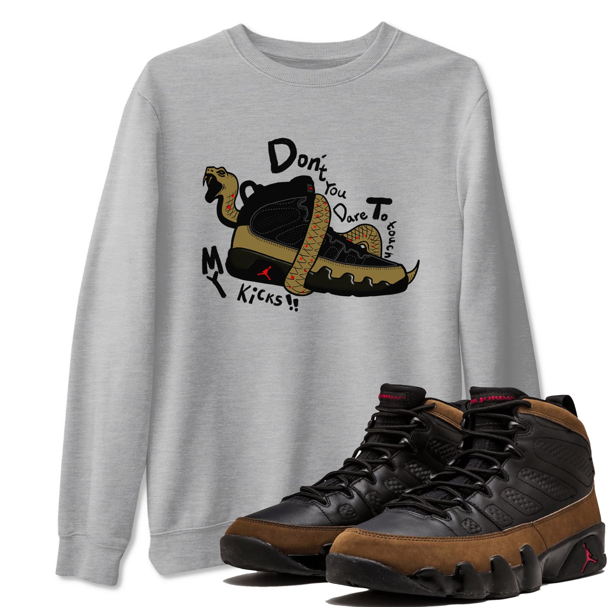 9s Olive shirts to match jordans Don't Touch My Kicks sneaker match tees Air Jordan 9 Olive match shoes to clothes SNRT Sneaker Tees unisex cotton Heather Grey 1 shirts