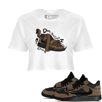 Jordan Jumpman Jack TR Travis Scott Dark Mocha shirts to match jordans Don't Touch My Kicks sneaker match tees Jordan Jumpman Jack Travis Scott Dark Mocha match shoes to clothes SNRT Sneaker Tees unisex cotton White 1 crop tee