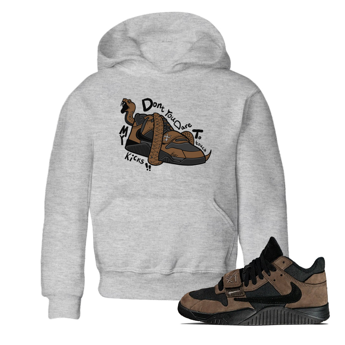 Jordan Jumpman Jack TR Travis Scott Dark Mocha shirts to match jordans Don't Touch My Kicks sneaker match tees Jordan Jumpman Jack Travis Scott Dark Mocha match shoes to clothes SNRT Sneaker Tees Youth Baby Heather Grey 1 tee