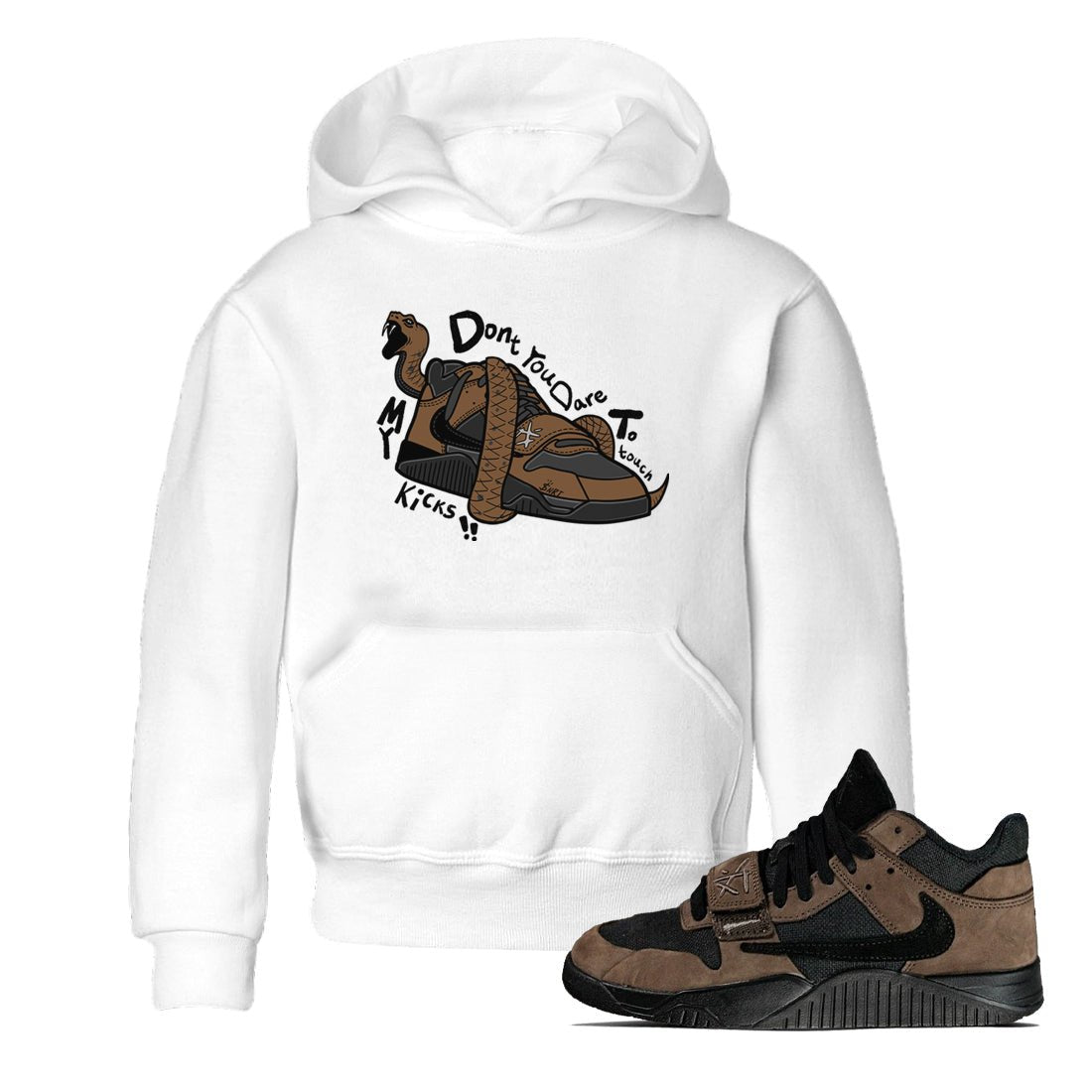 Jordan Jumpman Jack TR Travis Scott Dark Mocha shirts to match jordans Don't Touch My Kicks sneaker match tees Jordan Jumpman Jack Travis Scott Dark Mocha match shoes to clothes SNRT Sneaker Tees Youth Baby White 1 tee