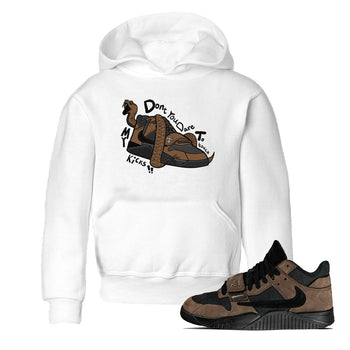 Jordan Jumpman Jack TR Travis Scott Dark Mocha shirts to match jordans Don't Touch My Kicks sneaker match tees Jordan Jumpman Jack Travis Scott Dark Mocha match shoes to clothes SNRT Sneaker Tees Youth Baby White 1 tee