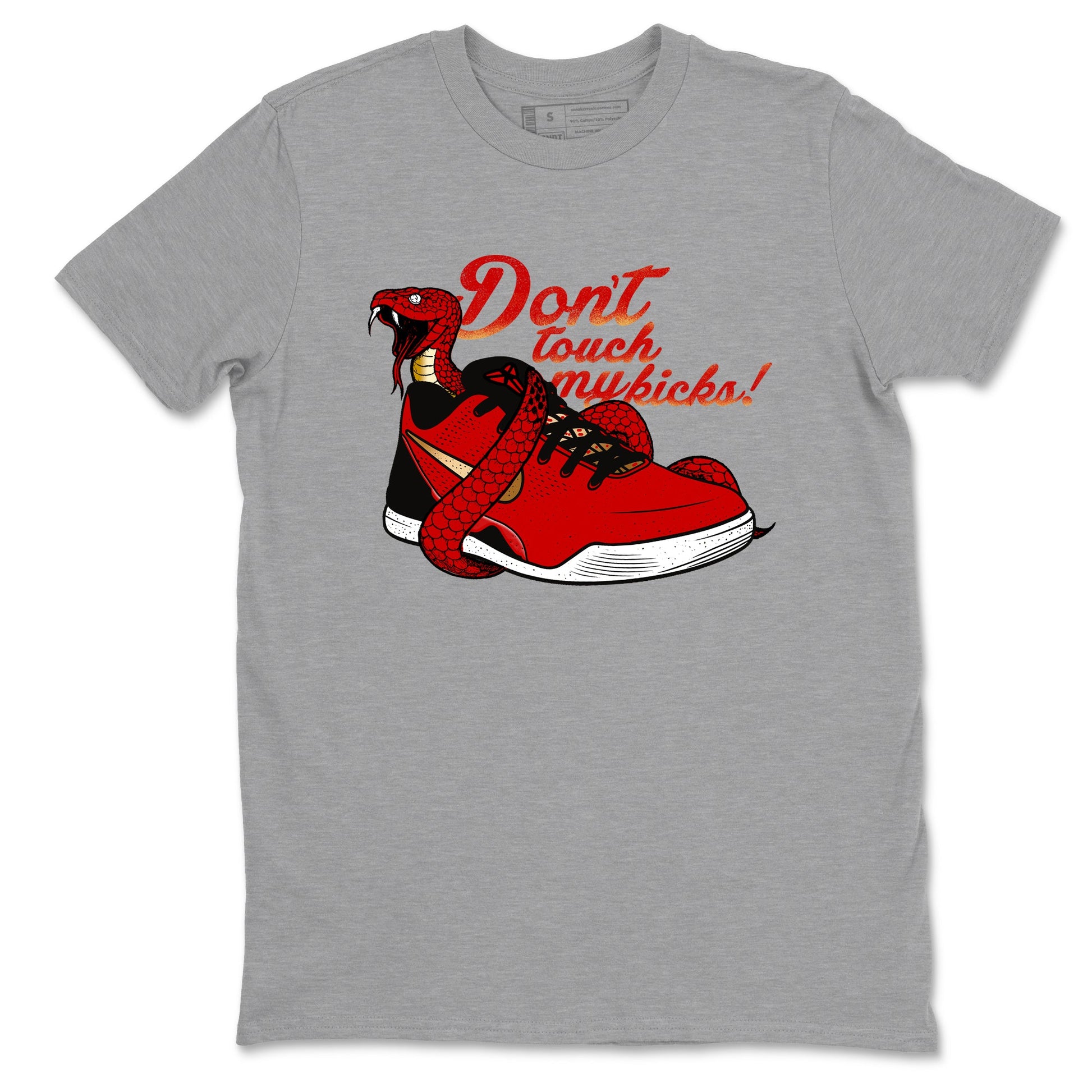 Sneaker match tees – Sneaker Tees To Match Nike KB 9 China Kobe 9 Low Proto EM University Red and Metallic Gold Shoes – Don't Touch My Kicks Tee Heather Grey 2